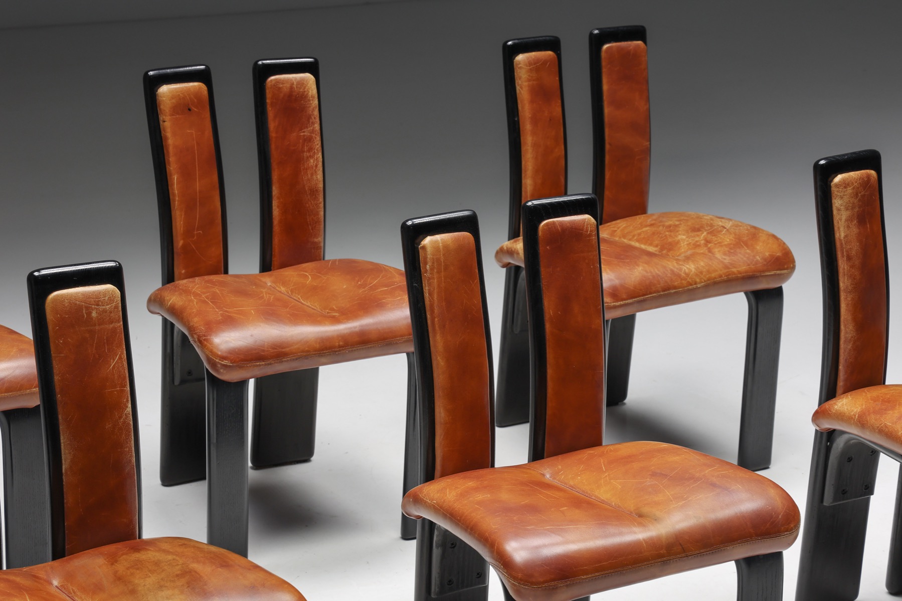 Italian Cognac Leather Dining Chairs - 1980's