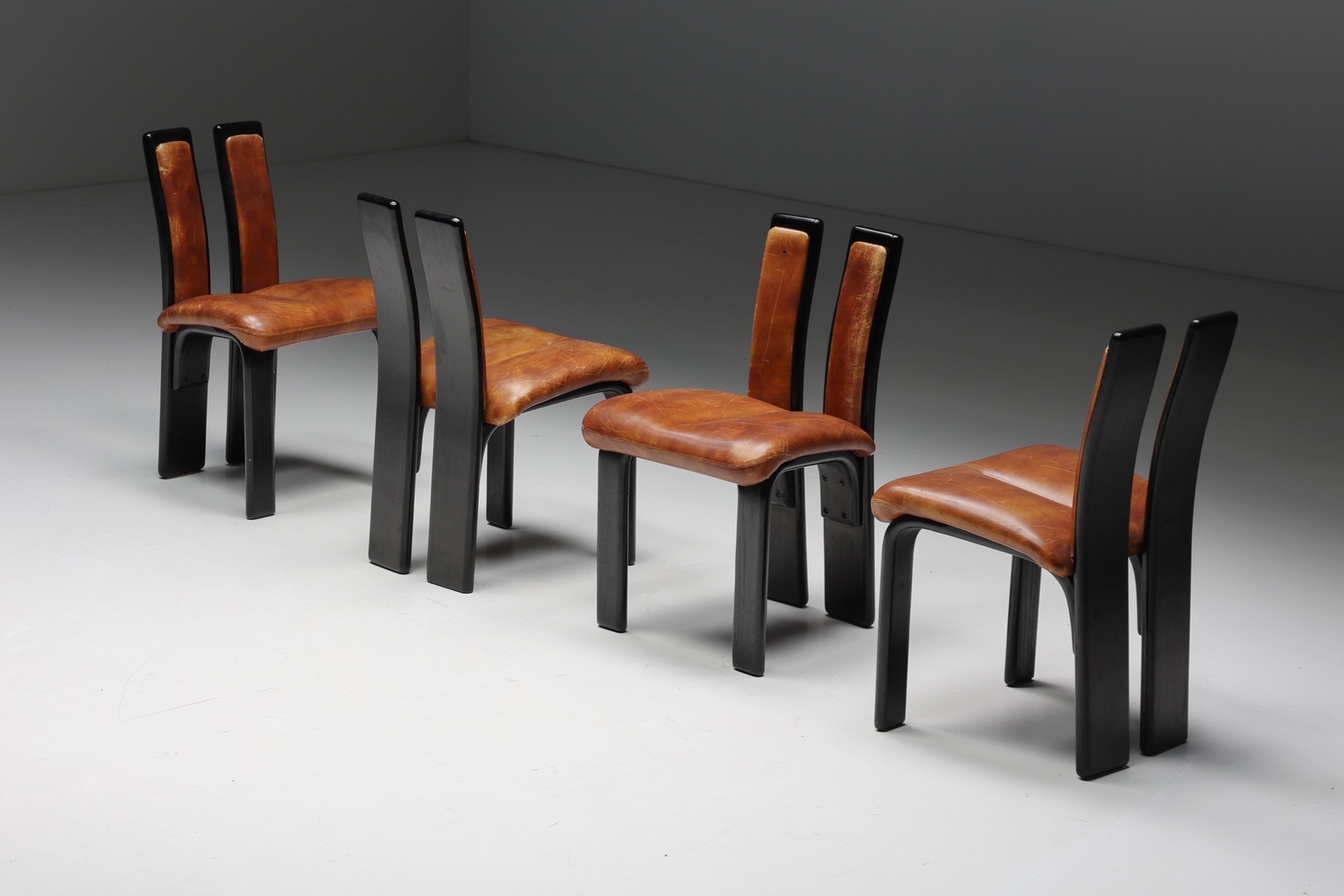 Italian Cognac Leather Dining Chairs - 1980's