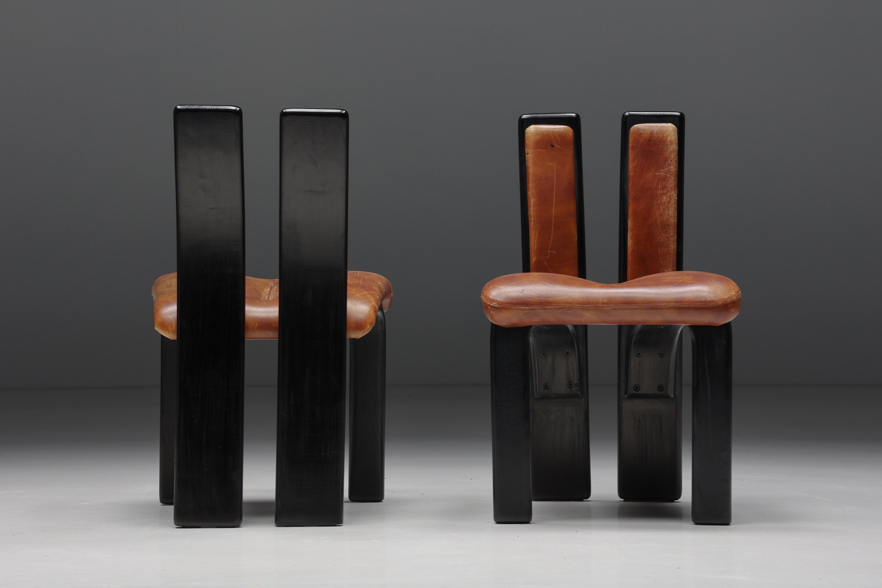 Italian Cognac Leather Dining Chairs - 1980's