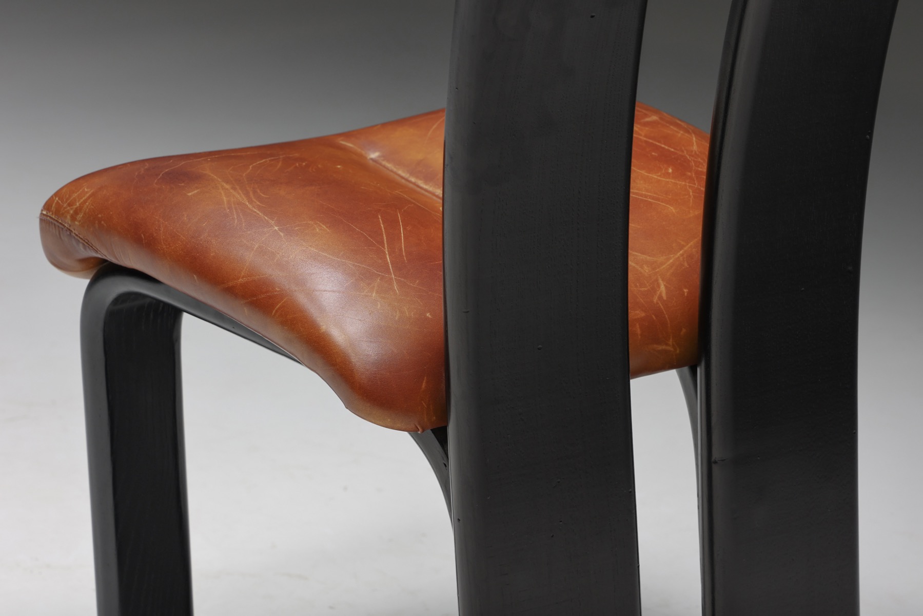 Italian Cognac Leather Dining Chairs - 1980's