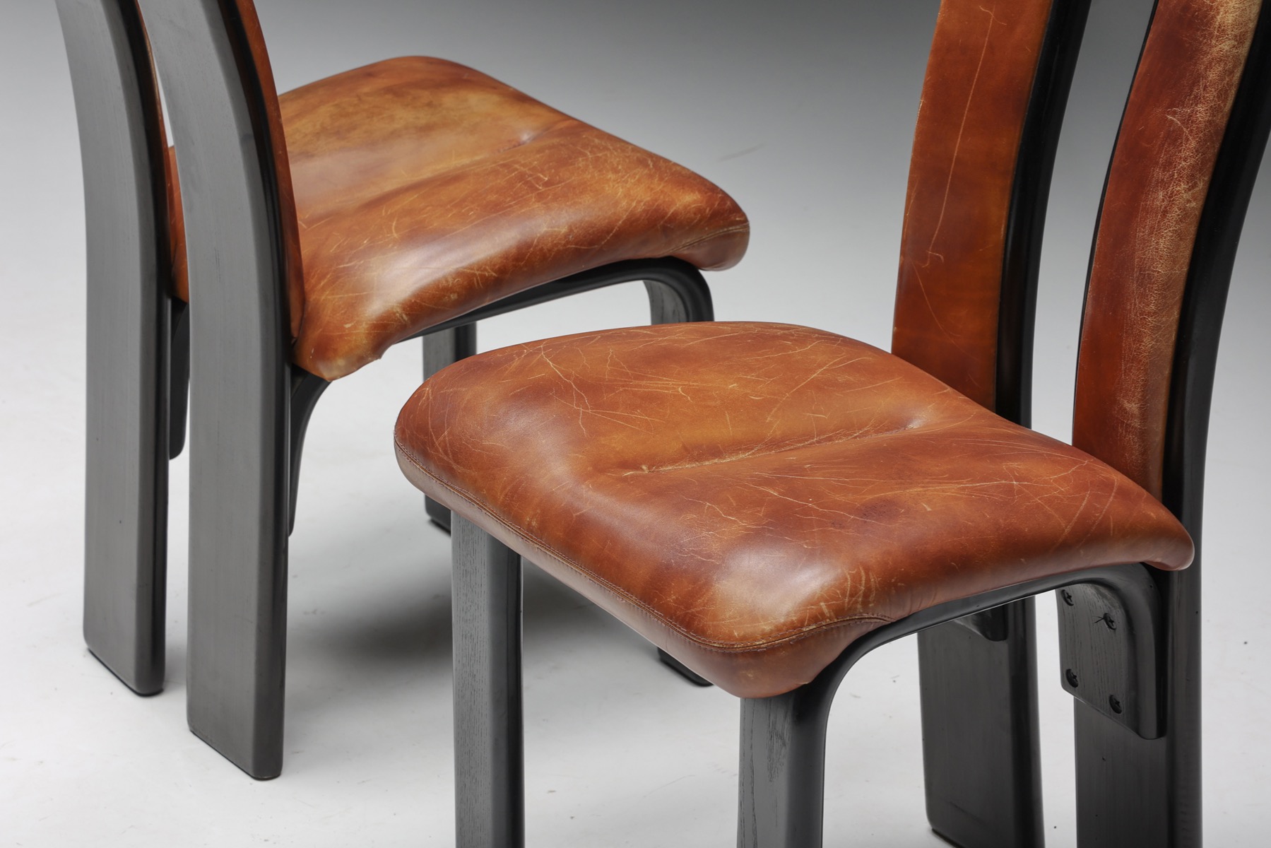 Italian Cognac Leather Dining Chairs - 1980's