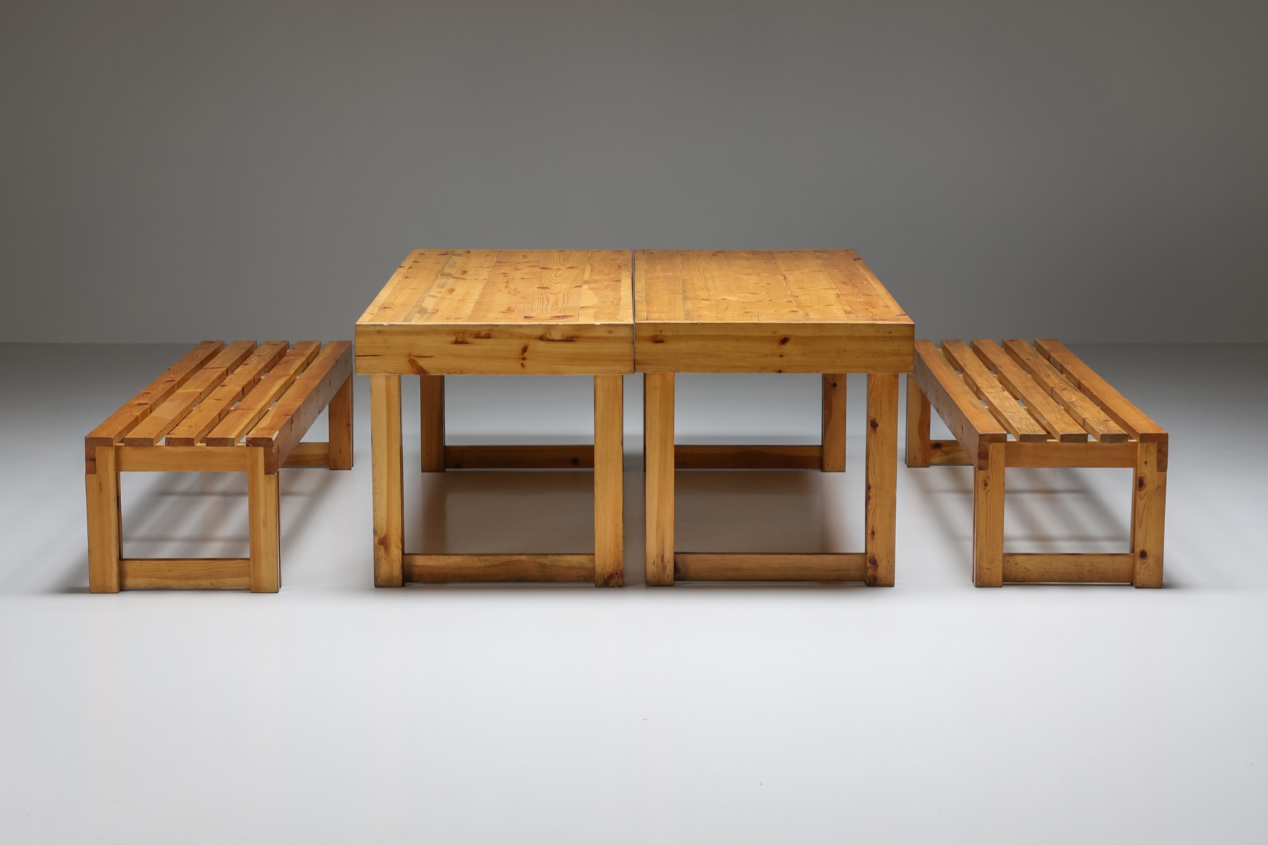 Italian Vineyard Pine Bench and Table Set - 1960's