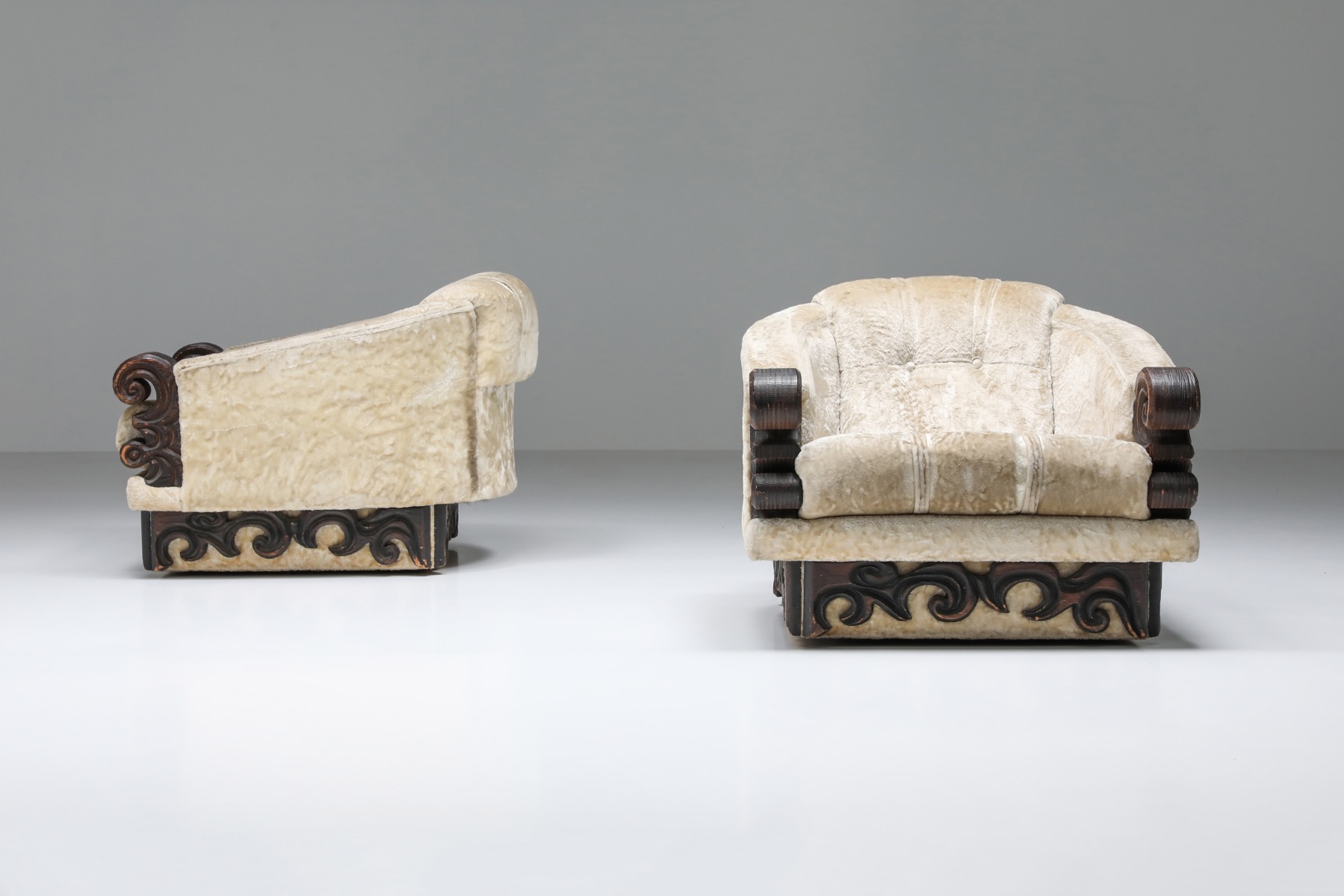 Pair of Japanoiserie Art Deco Expressionist Lounge Chairs - 1920s
