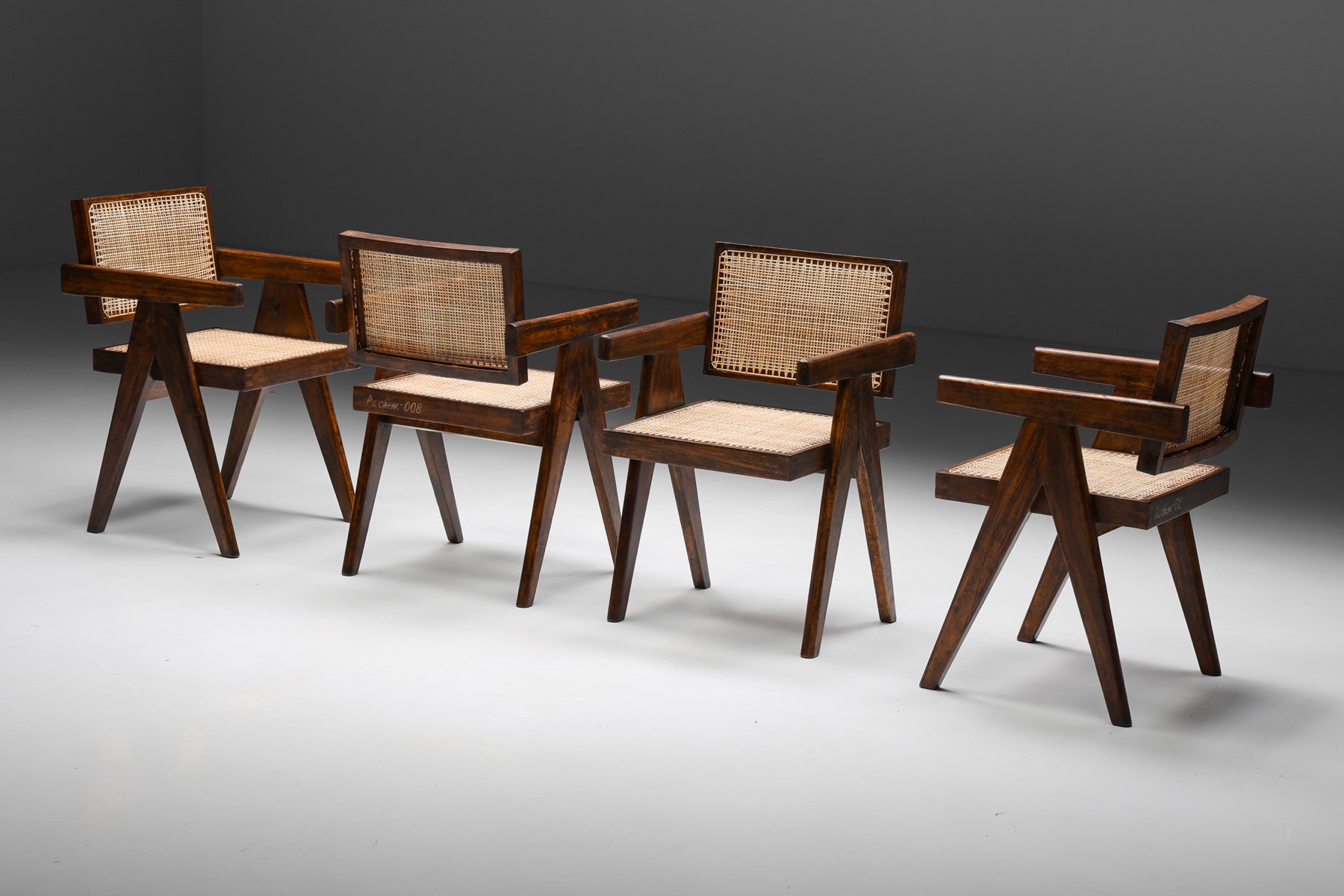 Office Cane Chairs by Pierre Jeanneret - 1955