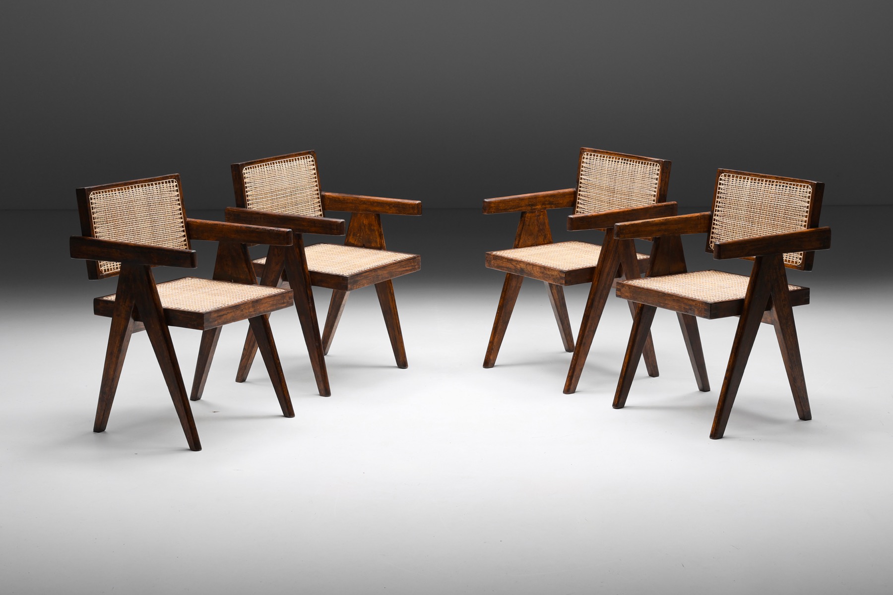 Office Cane Chairs by Pierre Jeanneret - 1955