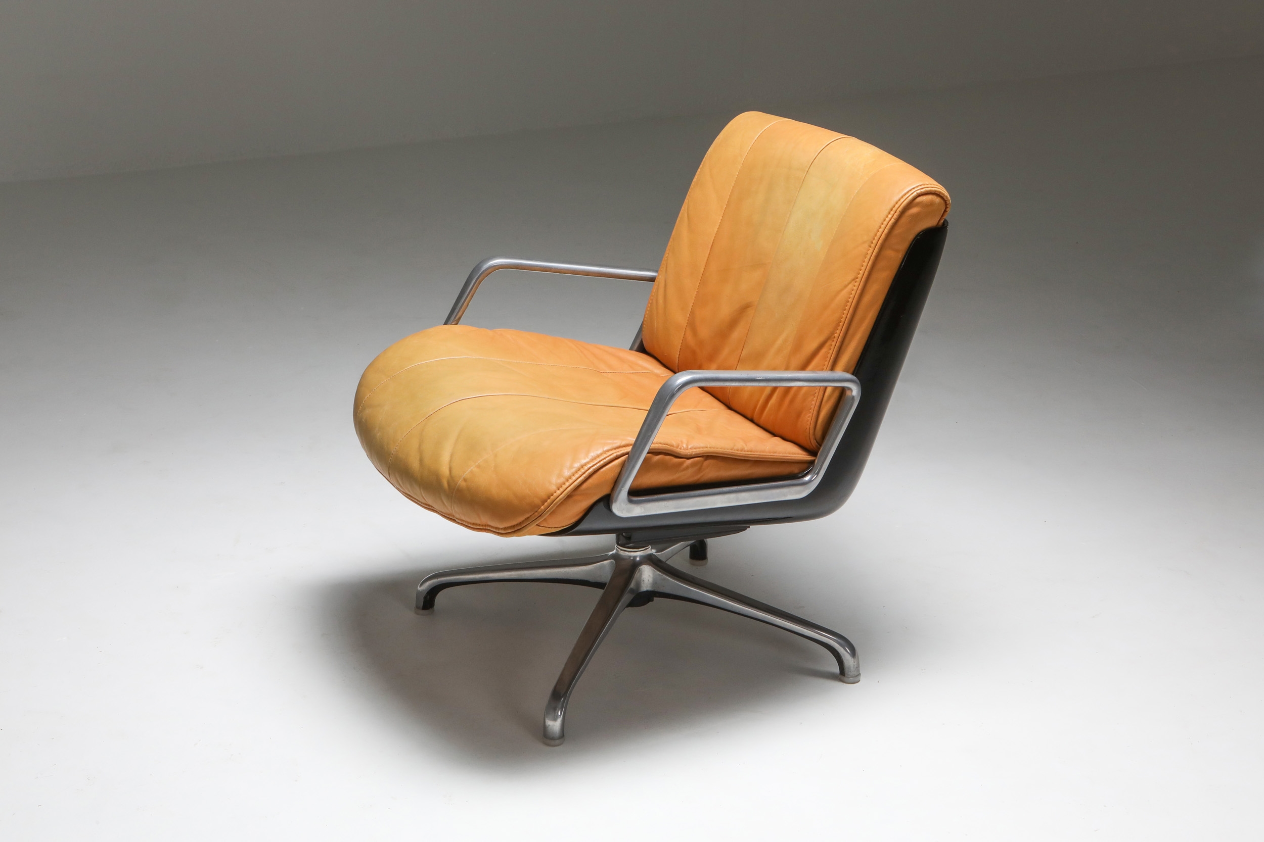 Saporiti Cognac Leather Lounge Chairs - 1970s