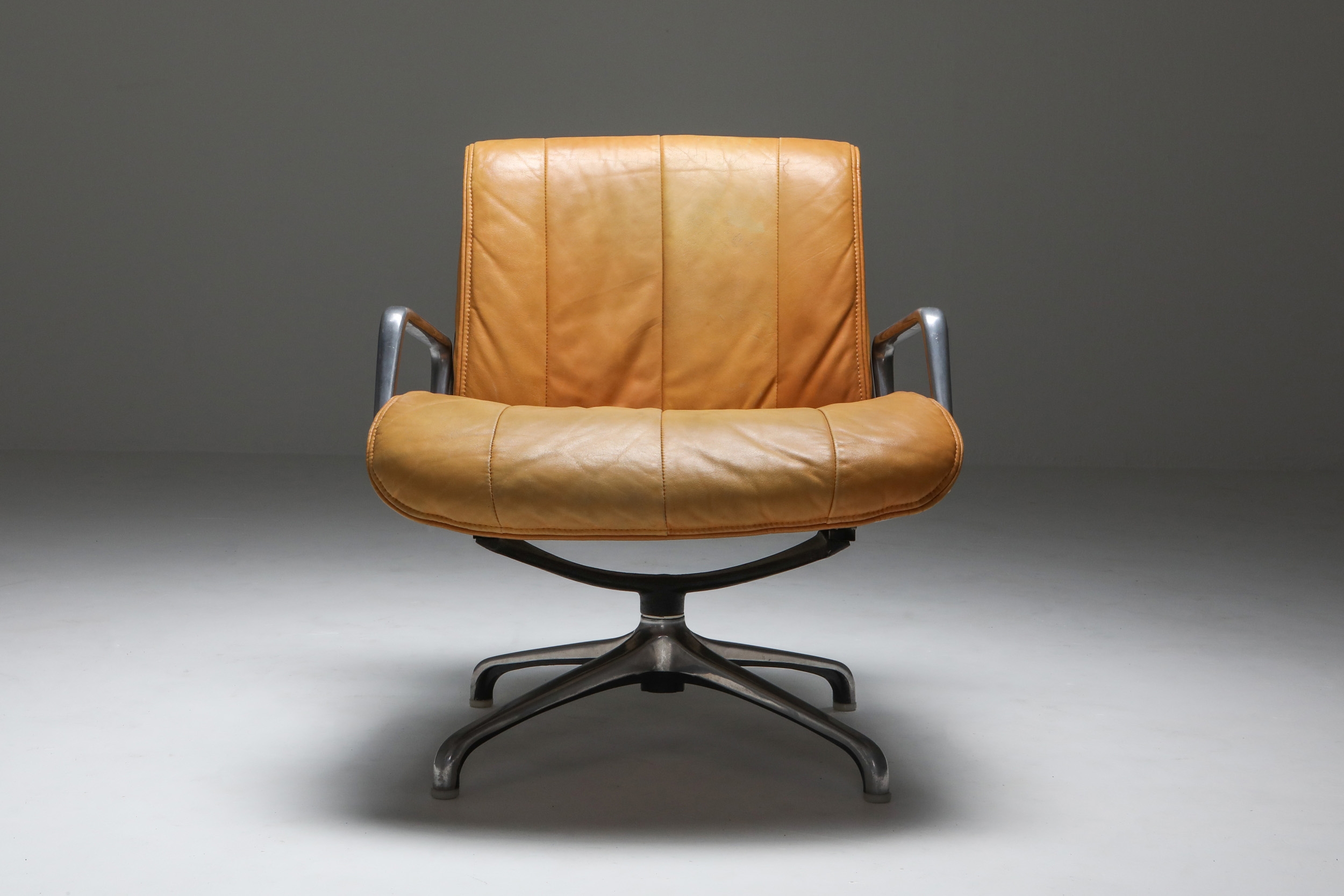 Saporiti Cognac Leather Lounge Chairs - 1970s