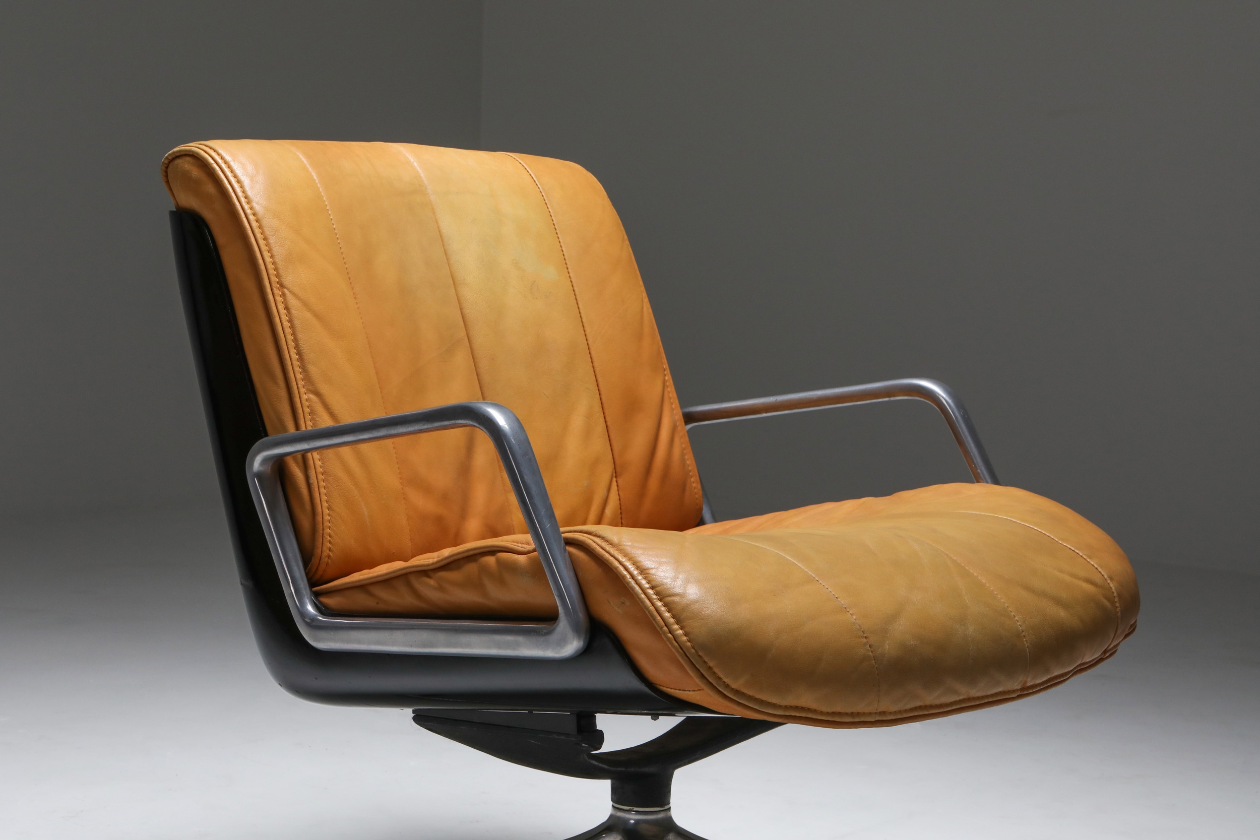Saporiti Cognac Leather Lounge Chairs - 1970s