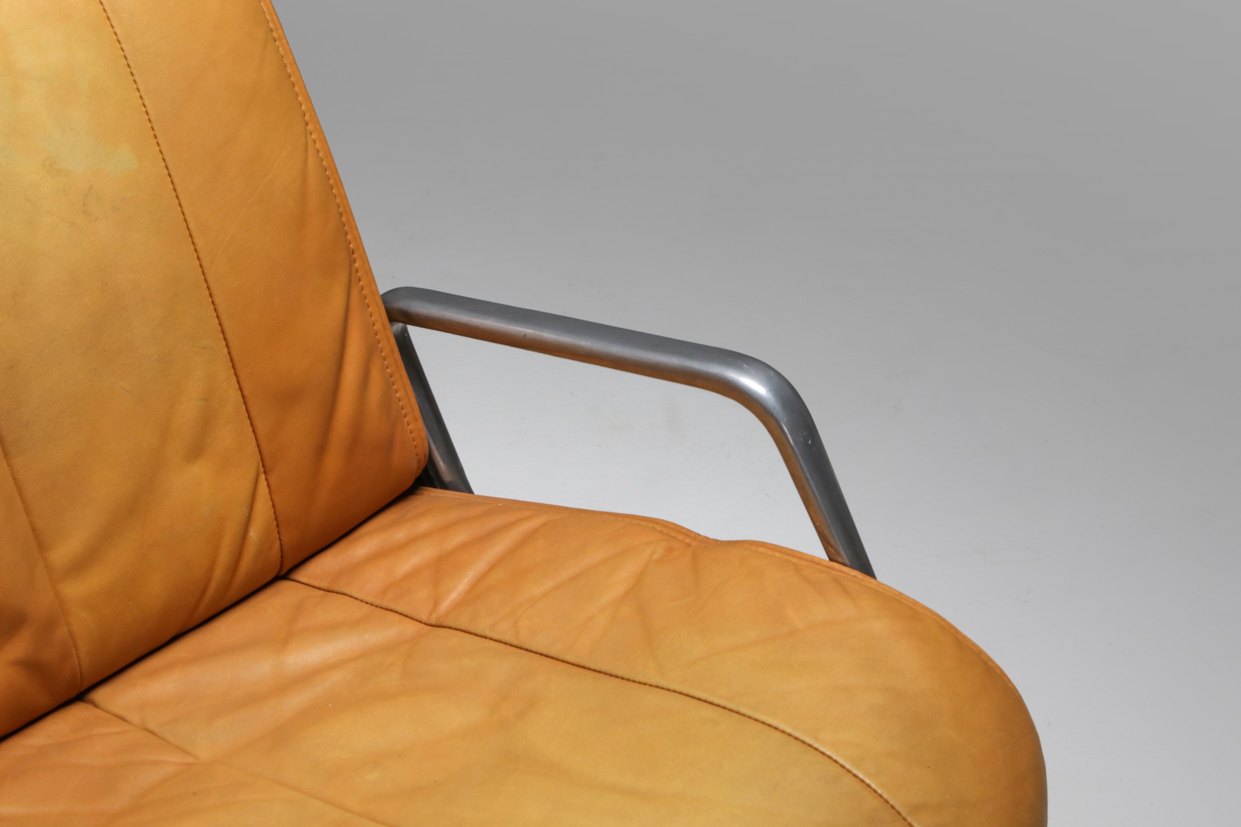 Saporiti Cognac Leather Lounge Chairs - 1970s