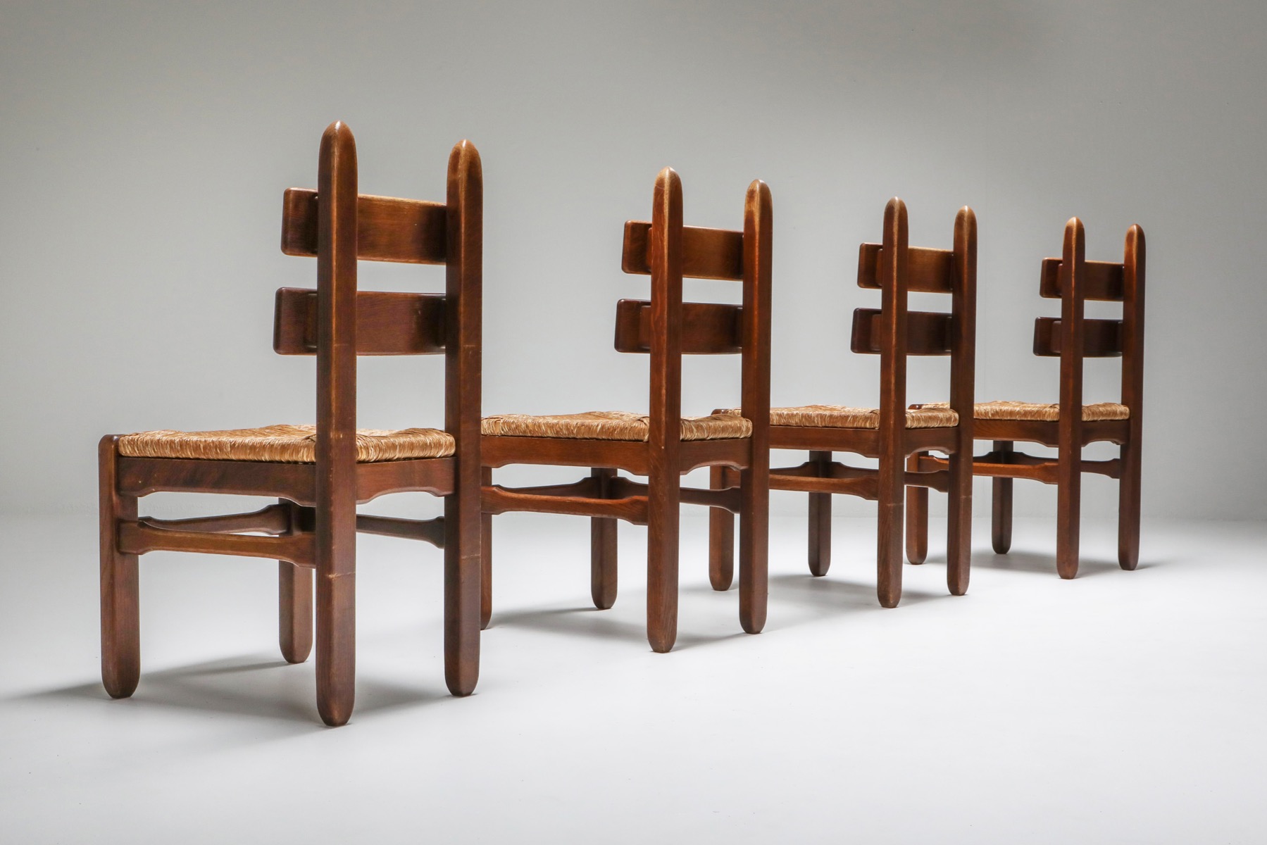 Rustic Modern Oak and Cord Dining Chairs - 1930's