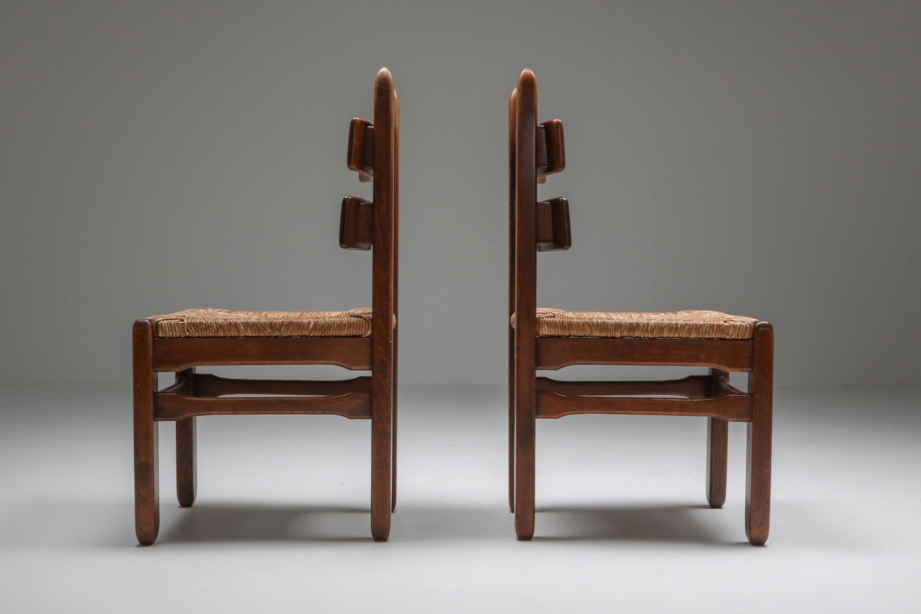 Rustic Modern Oak and Cord Dining Chairs - 1930's