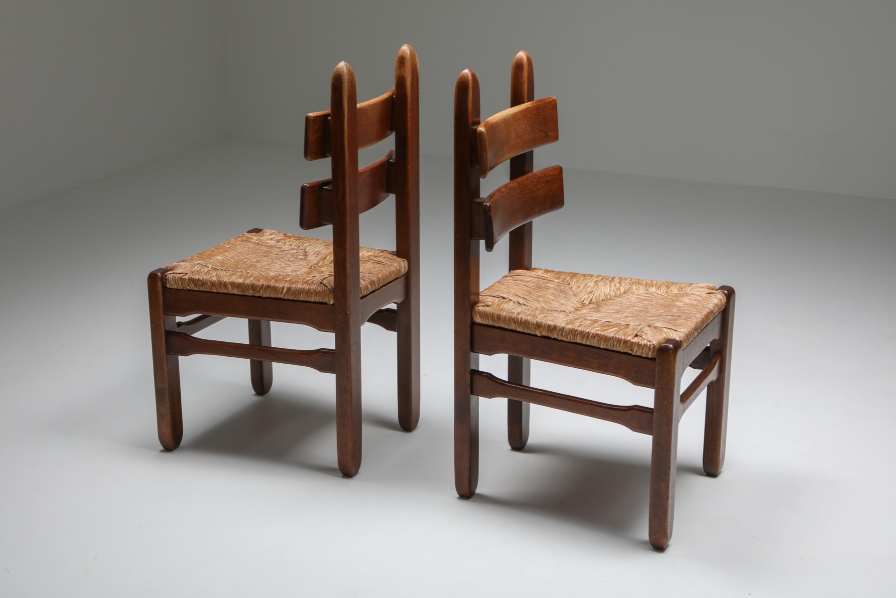 Rustic Modern Oak and Cord Dining Chairs - 1930's
