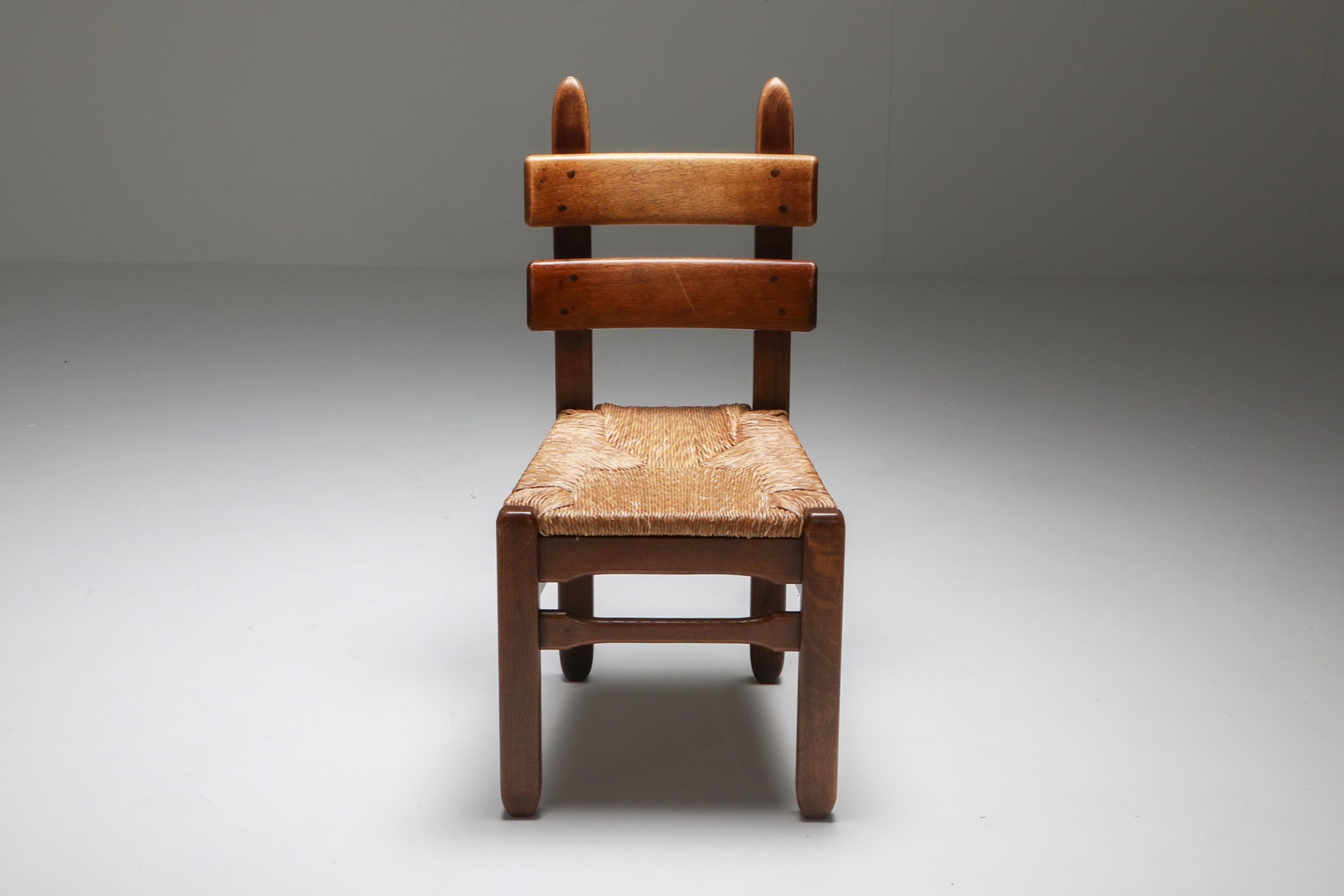 Rustic Modern Oak and Cord Dining Chairs - 1930's