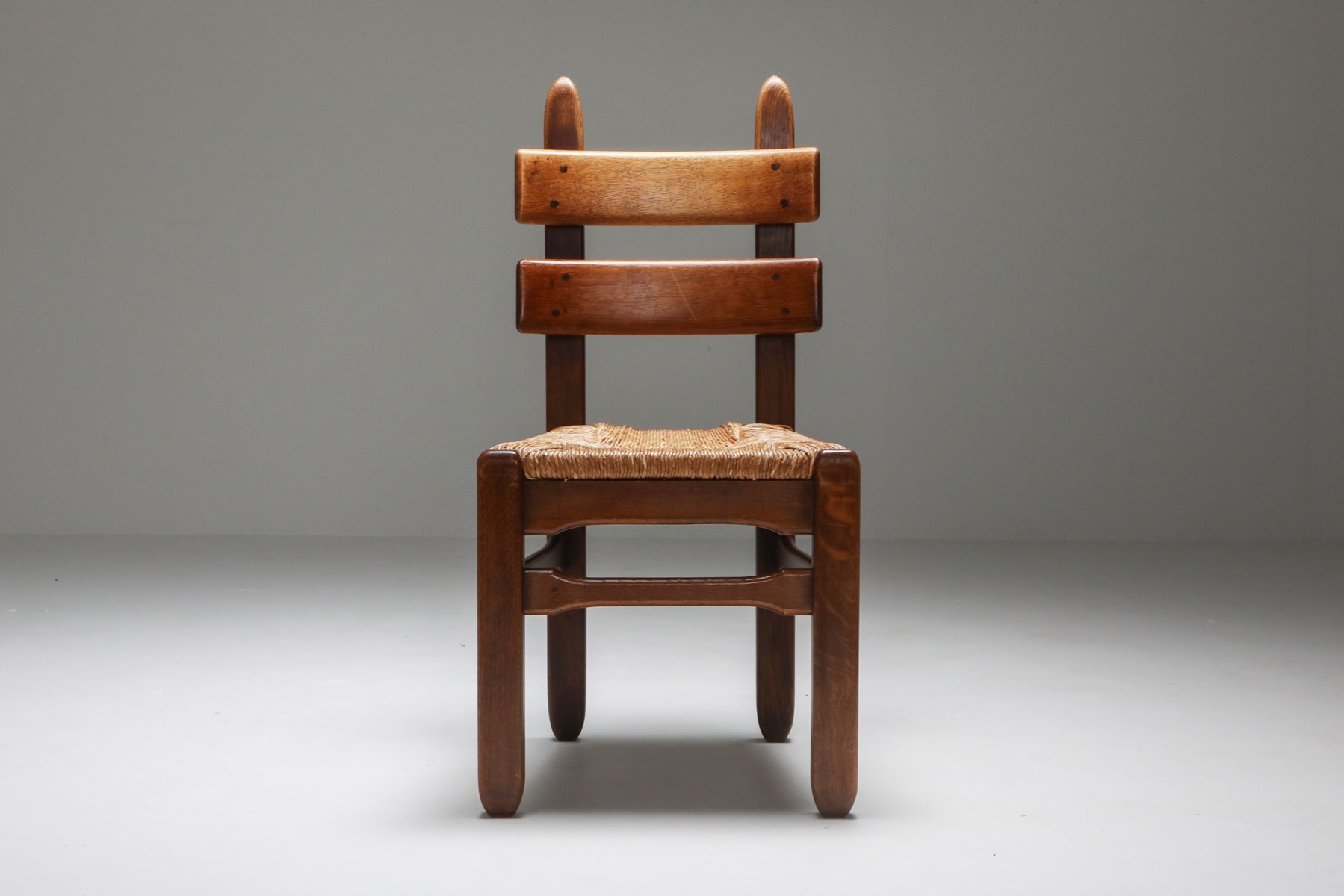 Rustic Modern Oak and Cord Dining Chairs - 1930's
