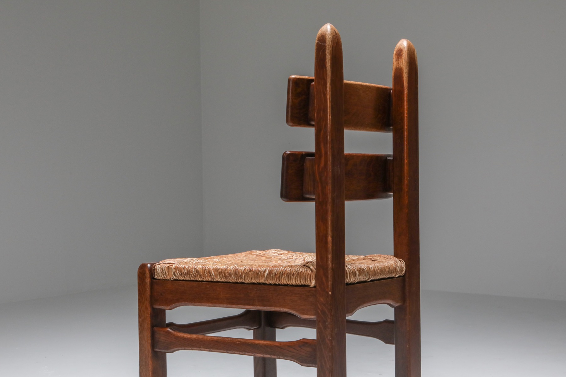 Rustic Modern Oak and Cord Dining Chairs - 1930's