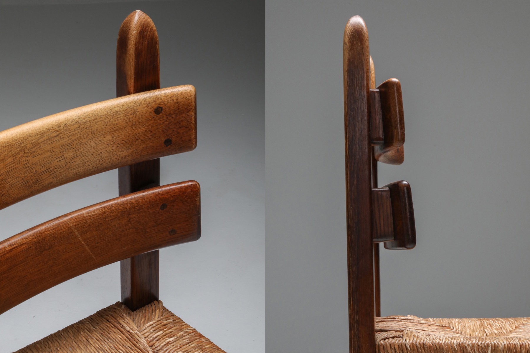 Rustic Modern Oak and Cord Dining Chairs - 1930's
