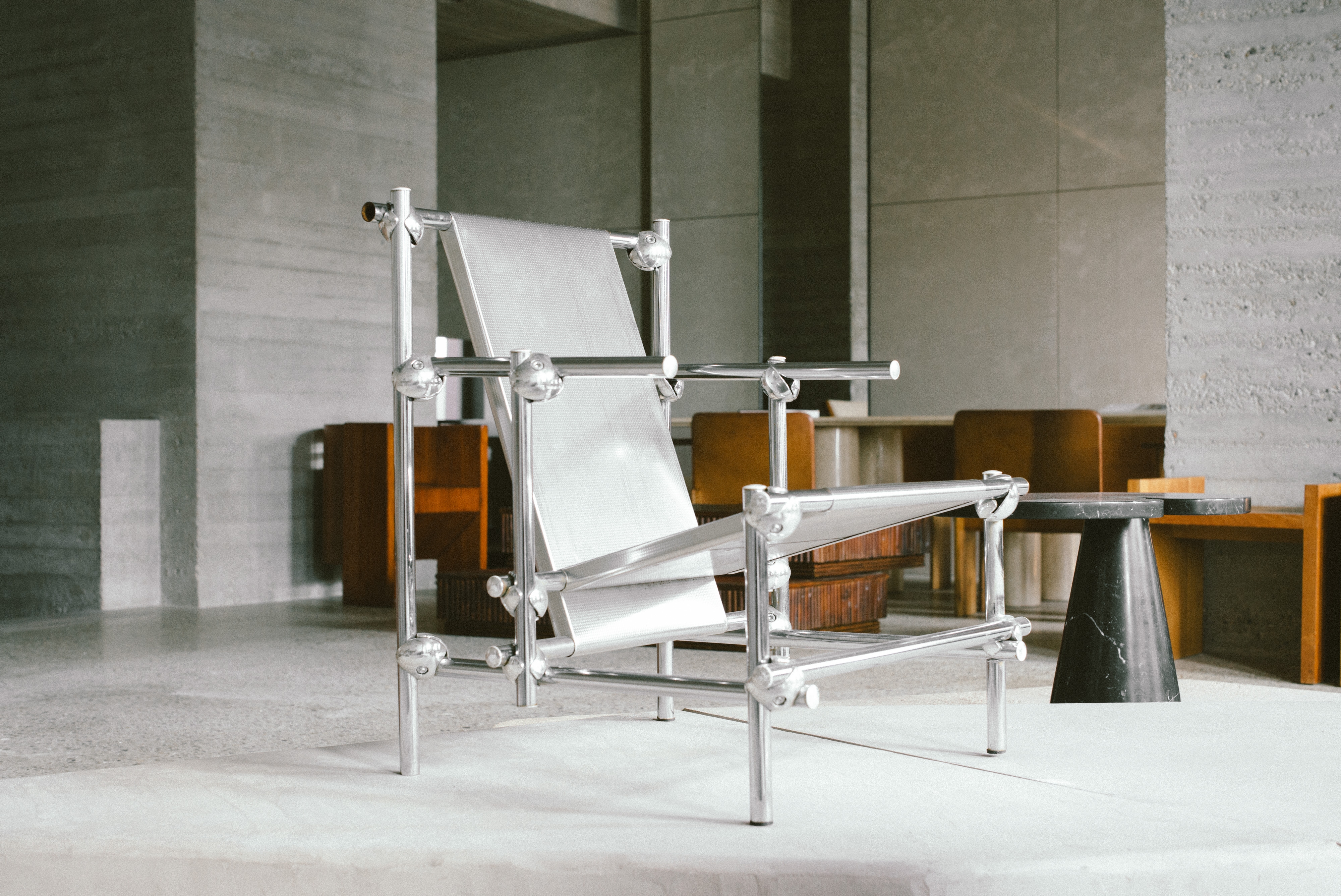 Postmodern Rietveld Style Chromed Metal Lounge Chair - 1970's