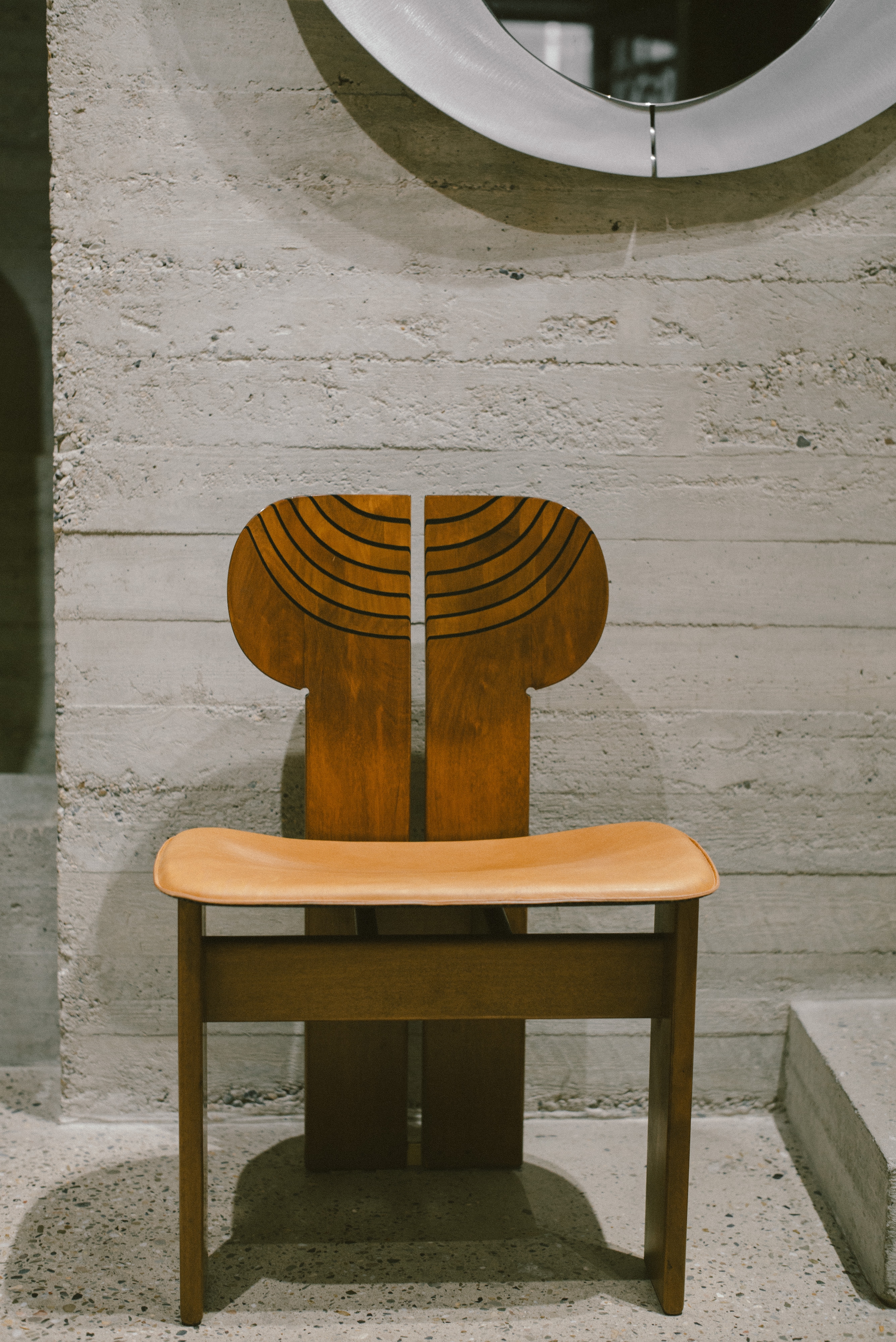Afra and Tobia Scarpa Africa Chairs with Cognac Leather Seating - 1970's