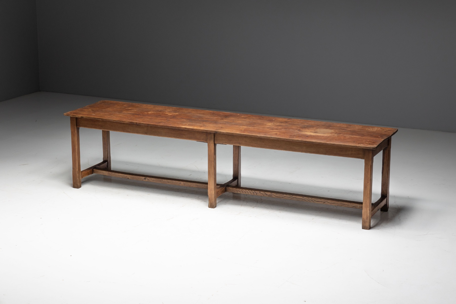  Large Monastic Console Table in Solid Oak, France - Mid-20th Century