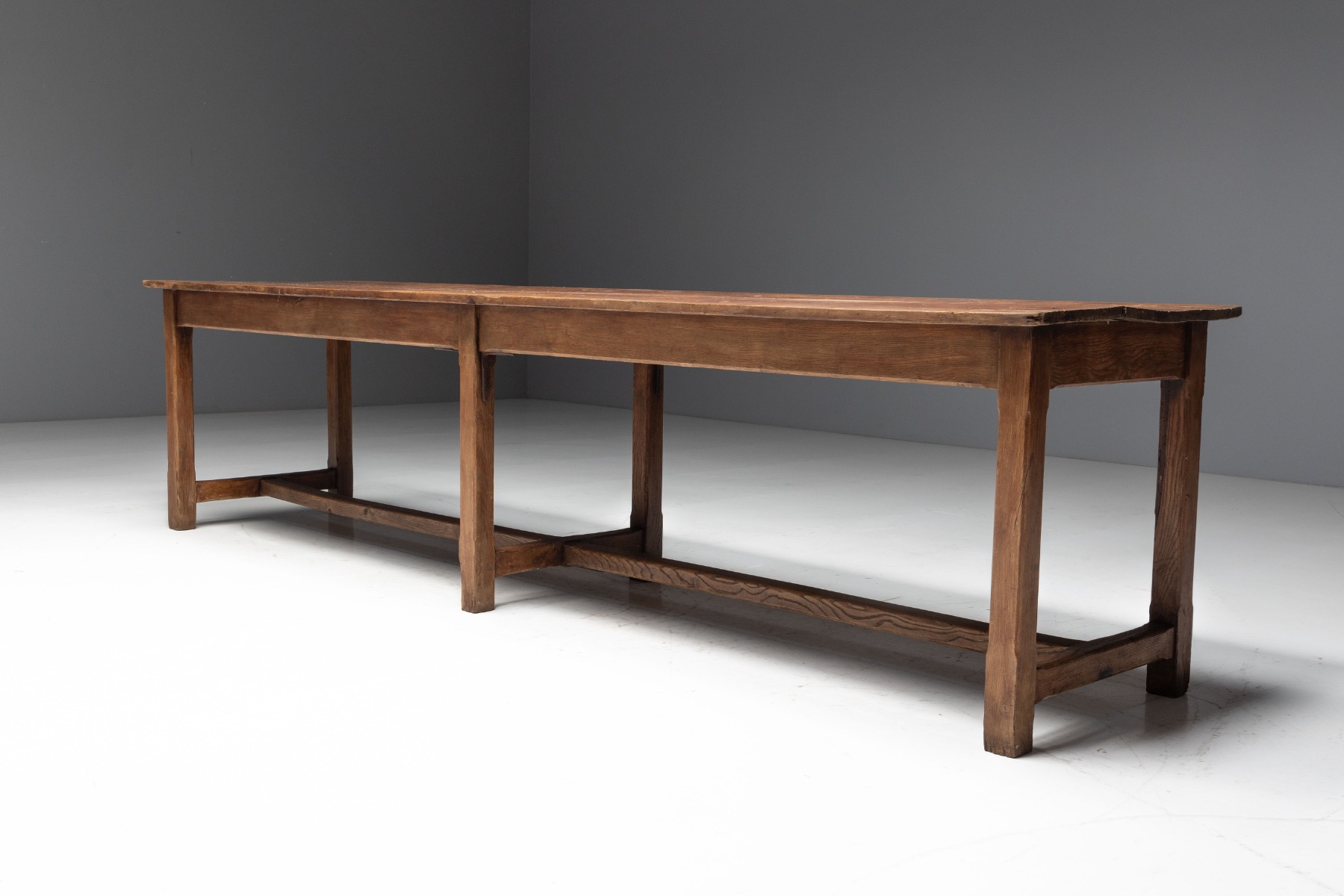  Large Monastic Console Table in Solid Oak, France - Mid-20th Century