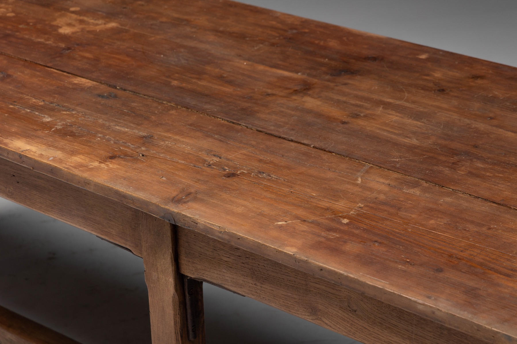  Large Monastic Console Table in Solid Oak, France - Mid-20th Century