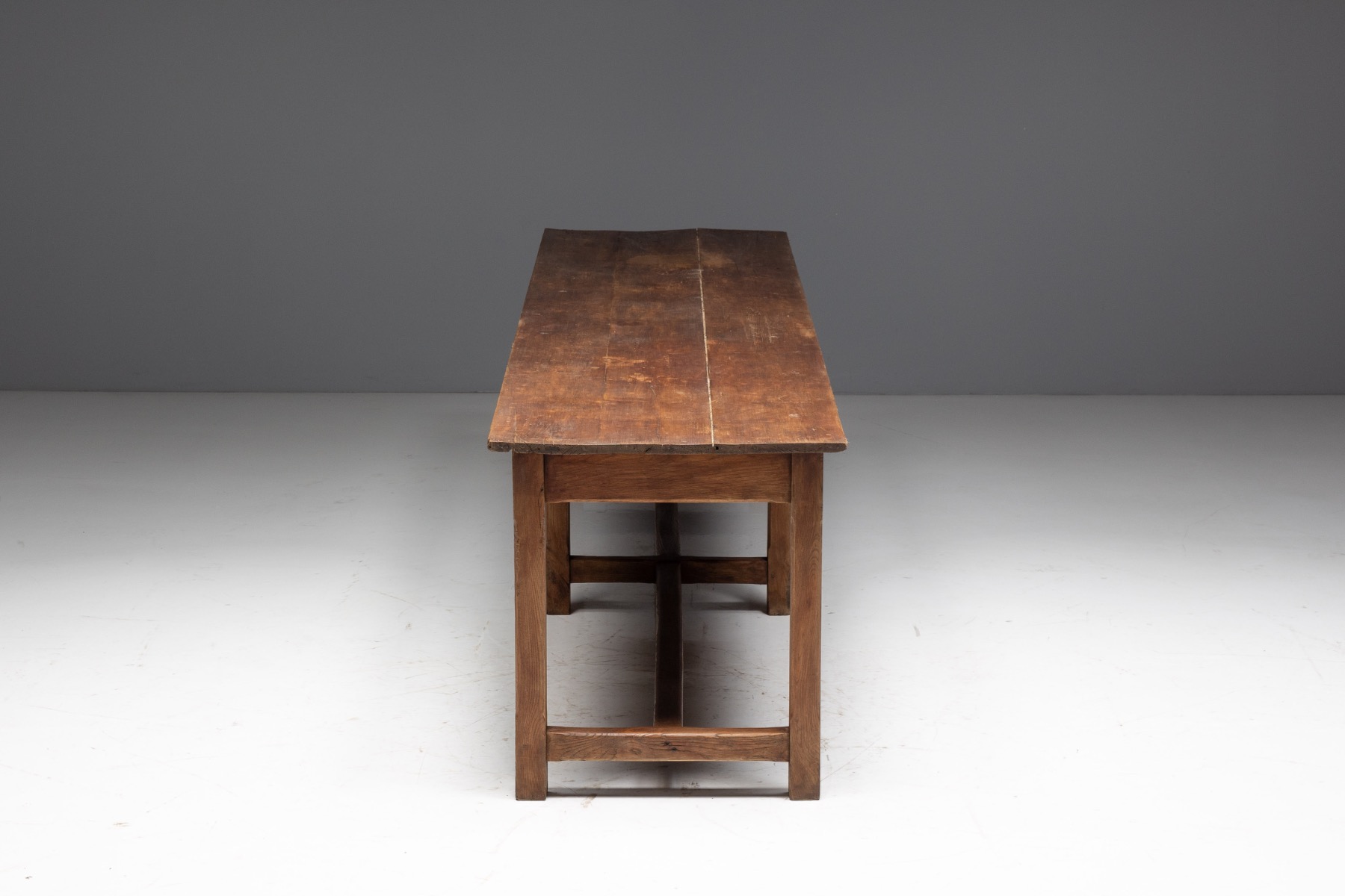 Large Monastic Console Table in Solid Oak, France - Mid-20th Century