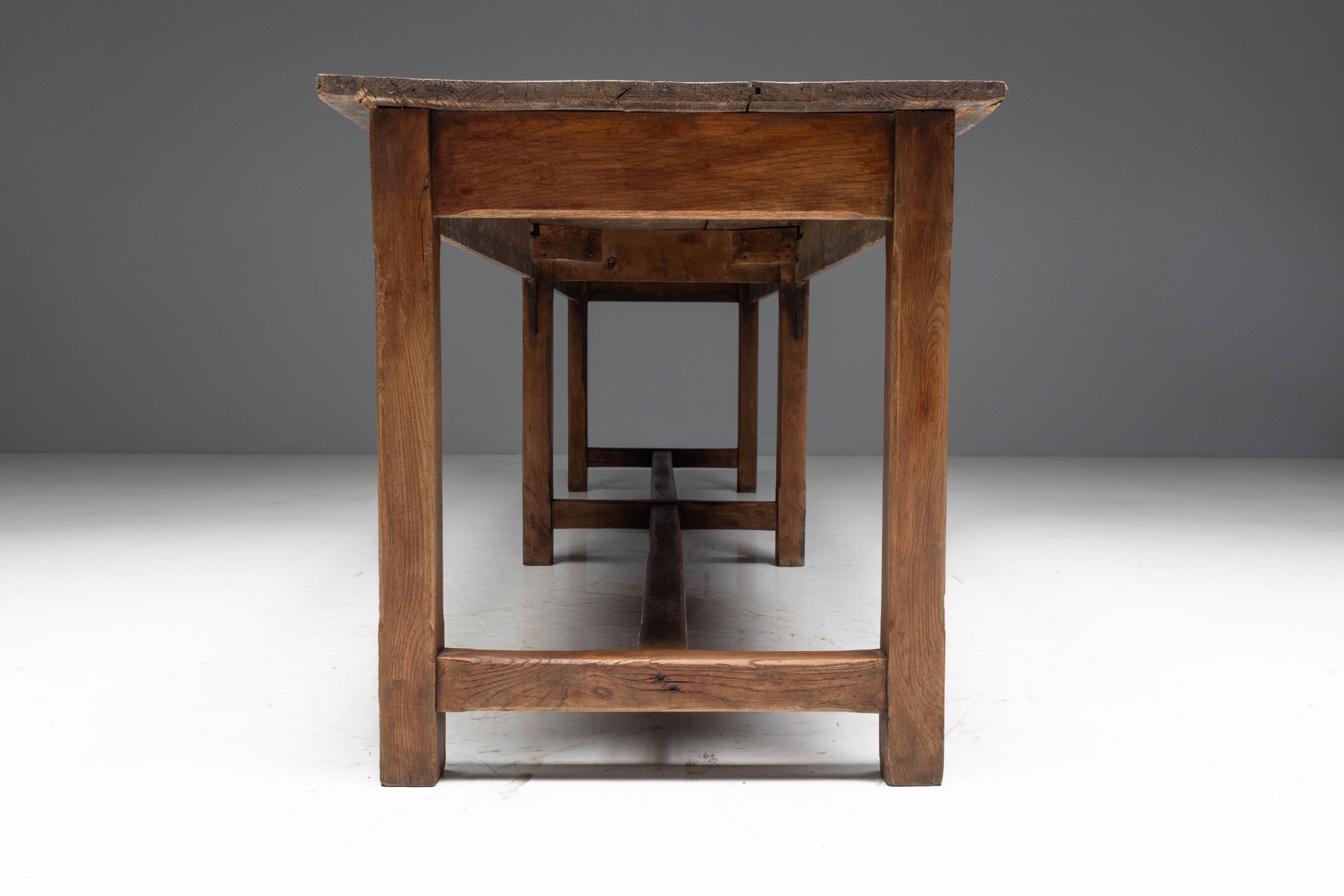  Large Monastic Console Table in Solid Oak, France - Mid-20th Century