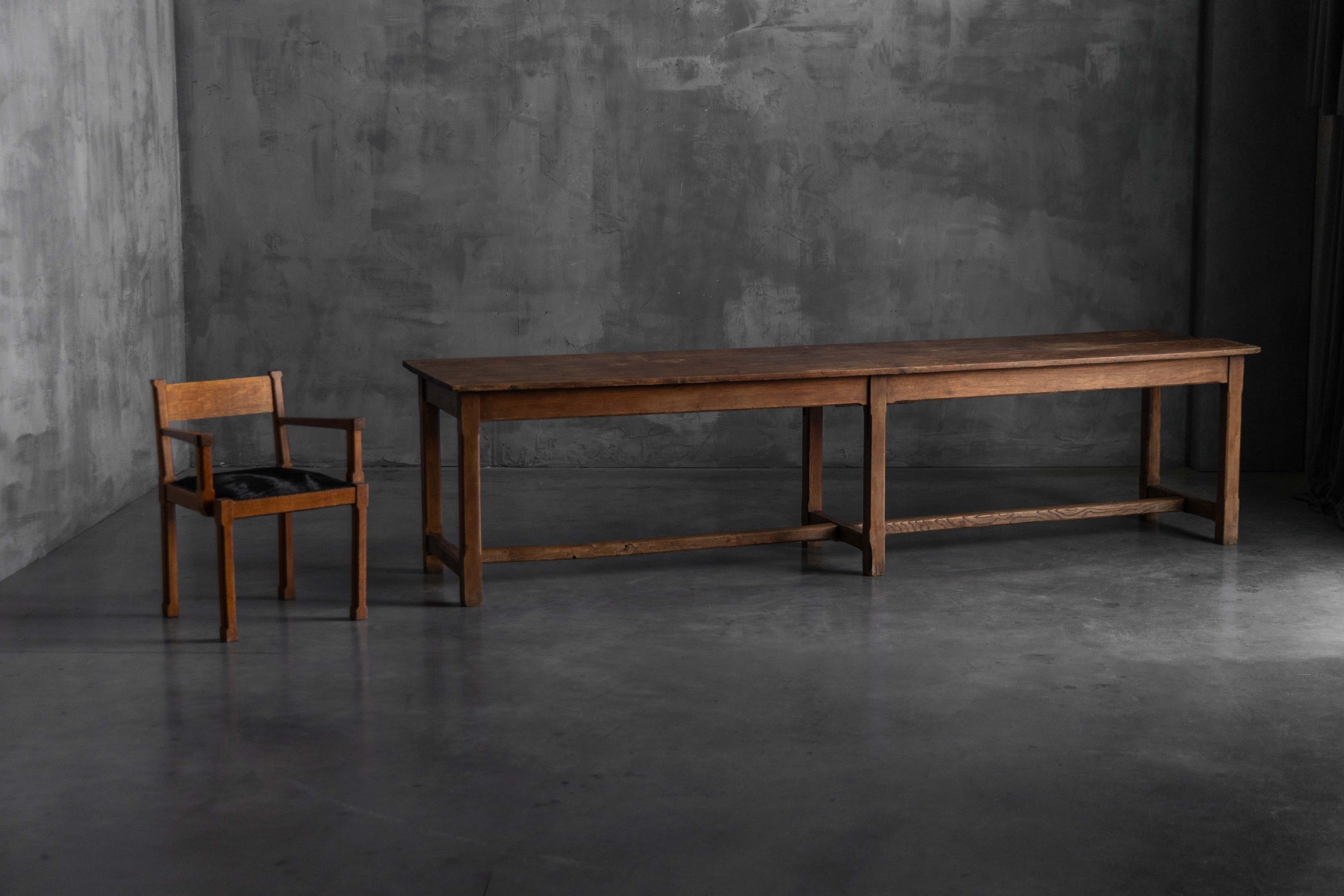  Large Monastic Console Table in Solid Oak, France - Mid-20th Century