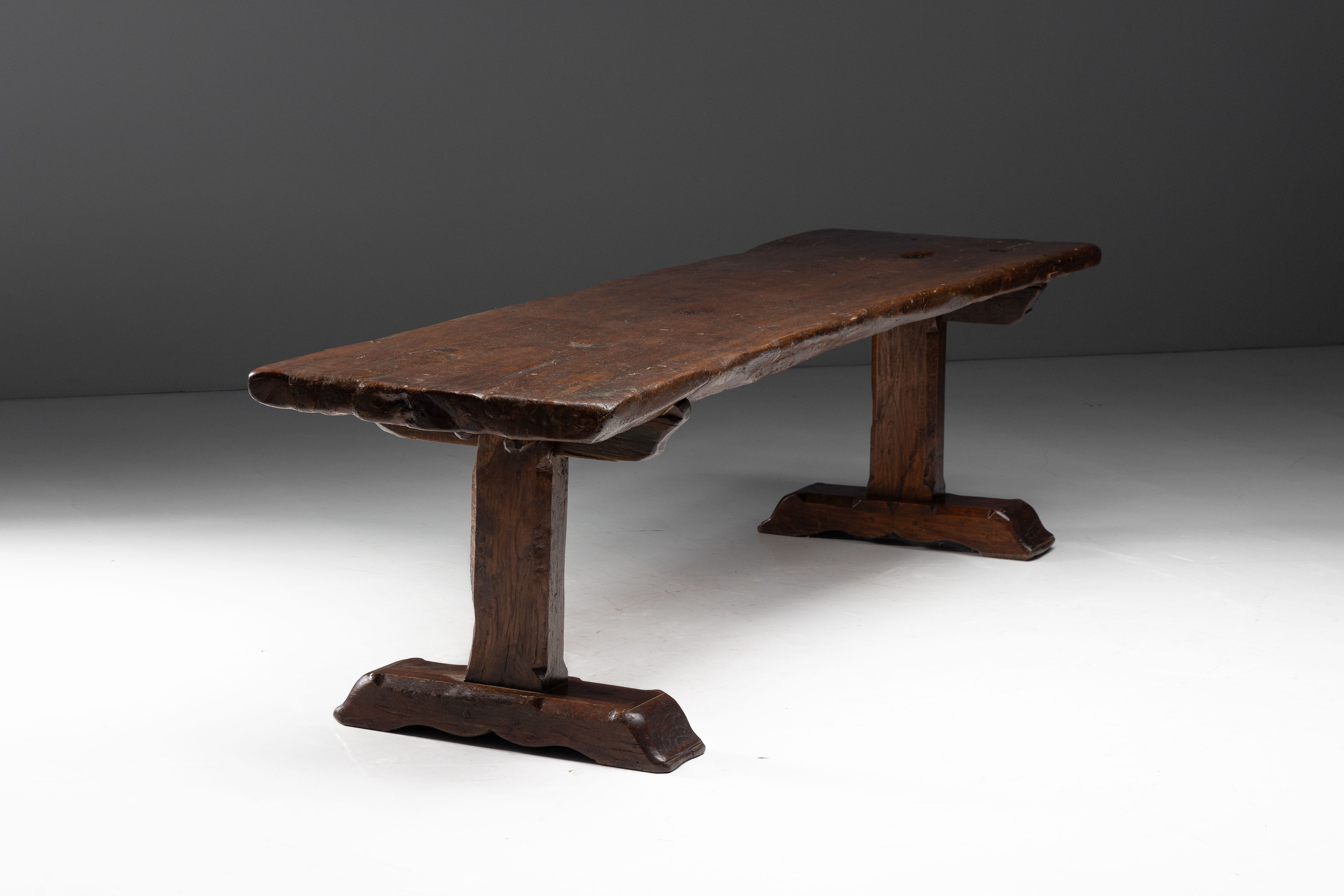 Large Vernacular Trestle Table, France - 19th Century 