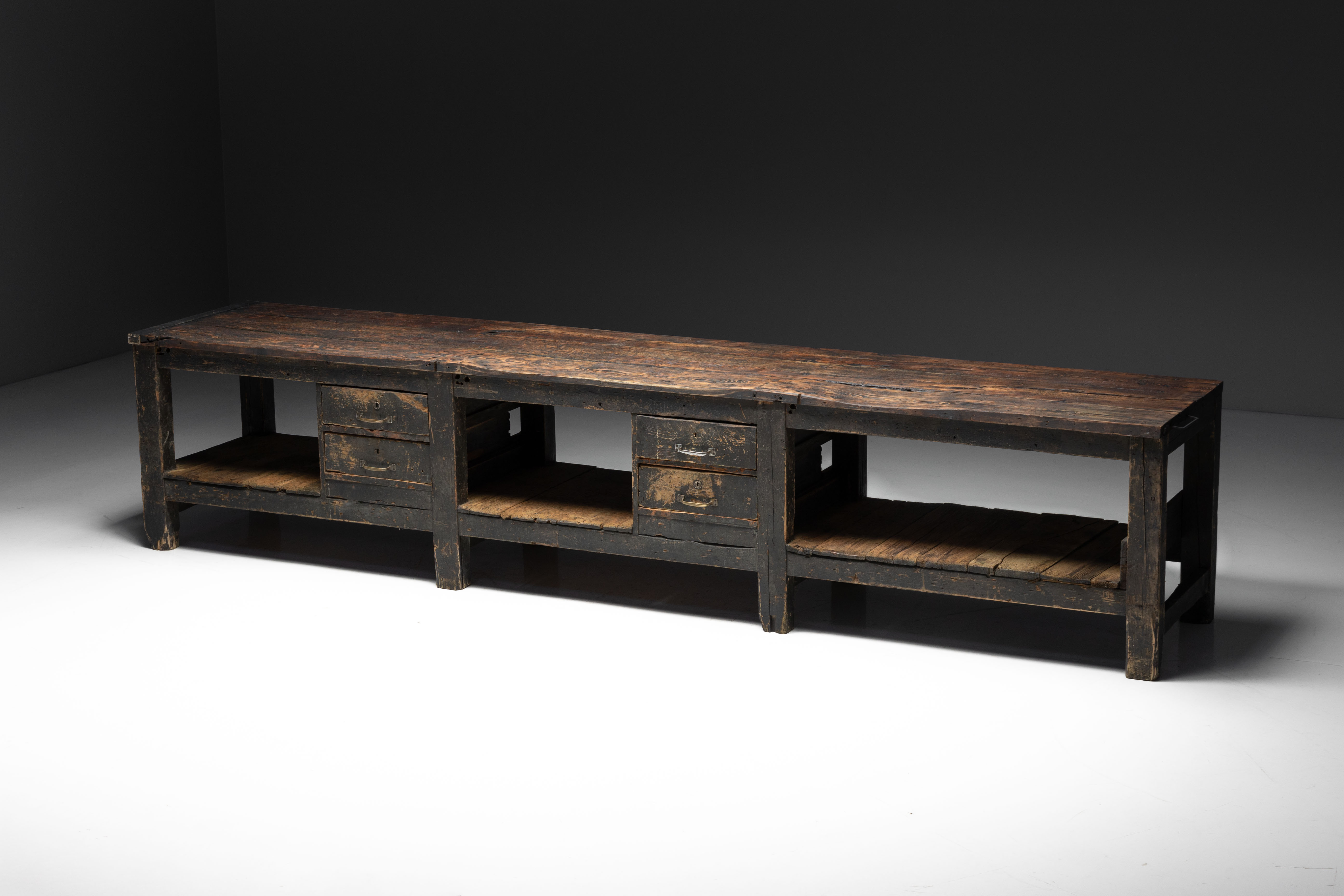 Large Vernacular Worktable, France - Early 20th Century