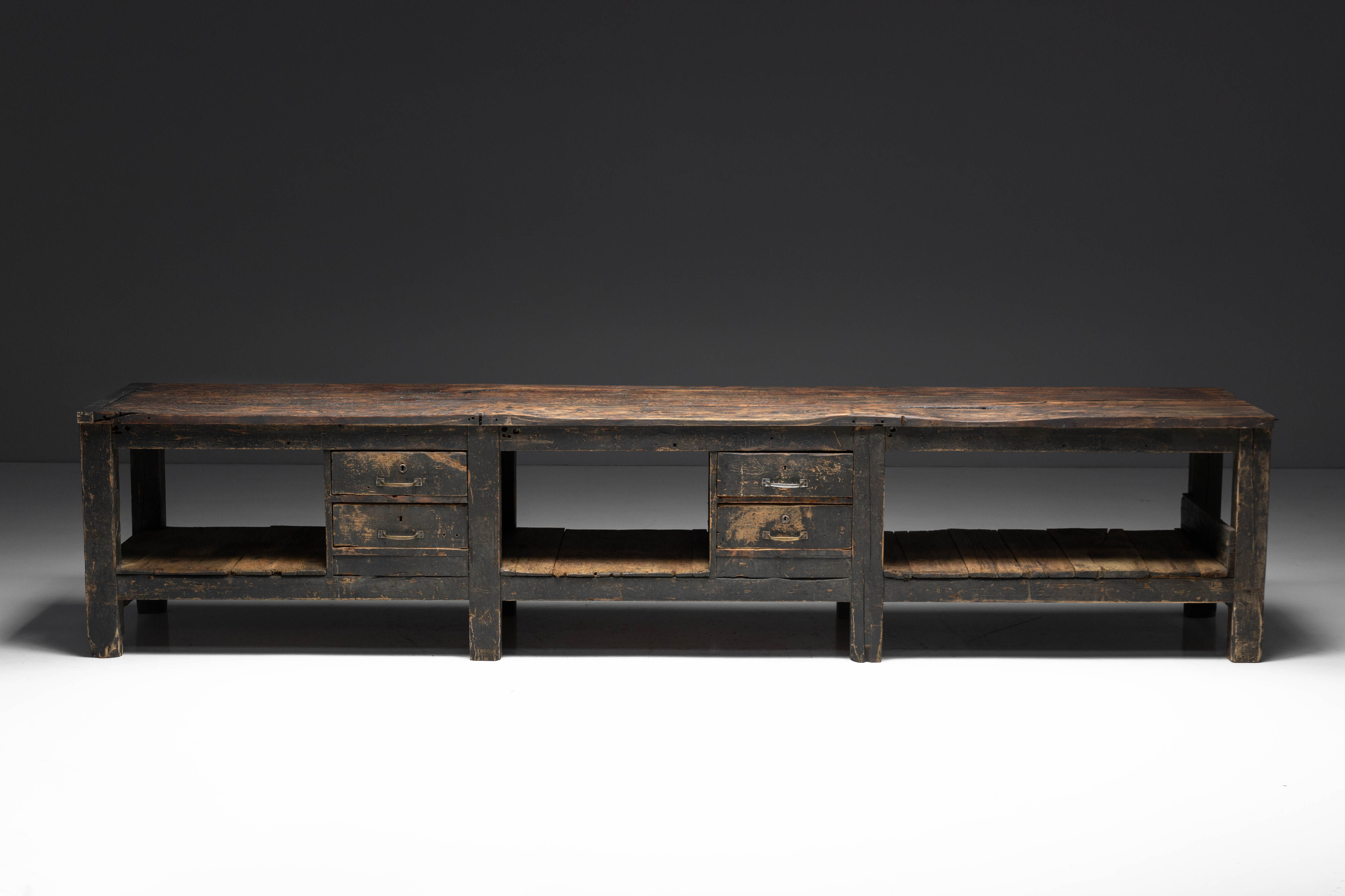 Large Vernacular Worktable, France - Early 20th Century