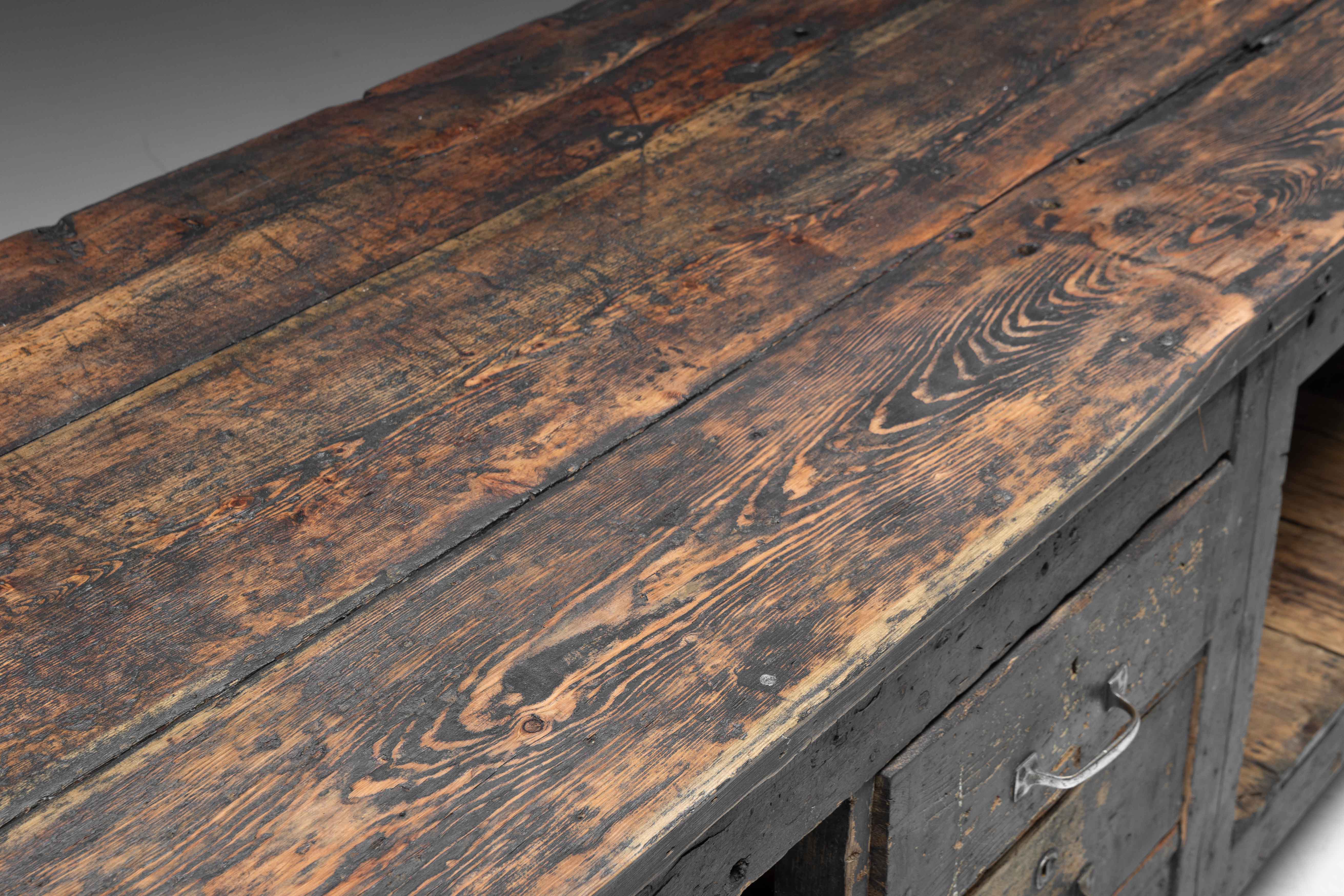 Large Vernacular Worktable, France - Early 20th Century