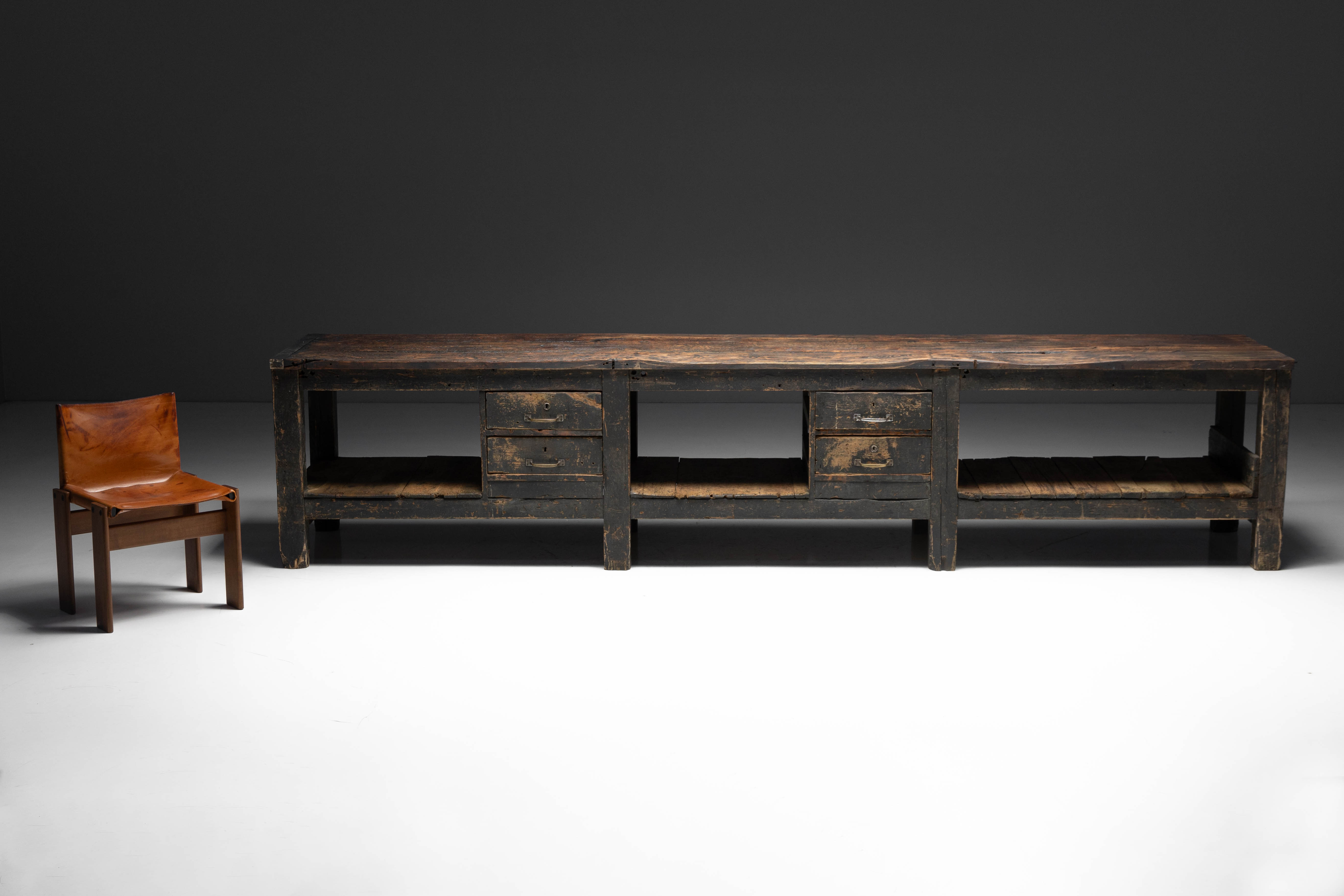 Large Vernacular Worktable, France - Early 20th Century