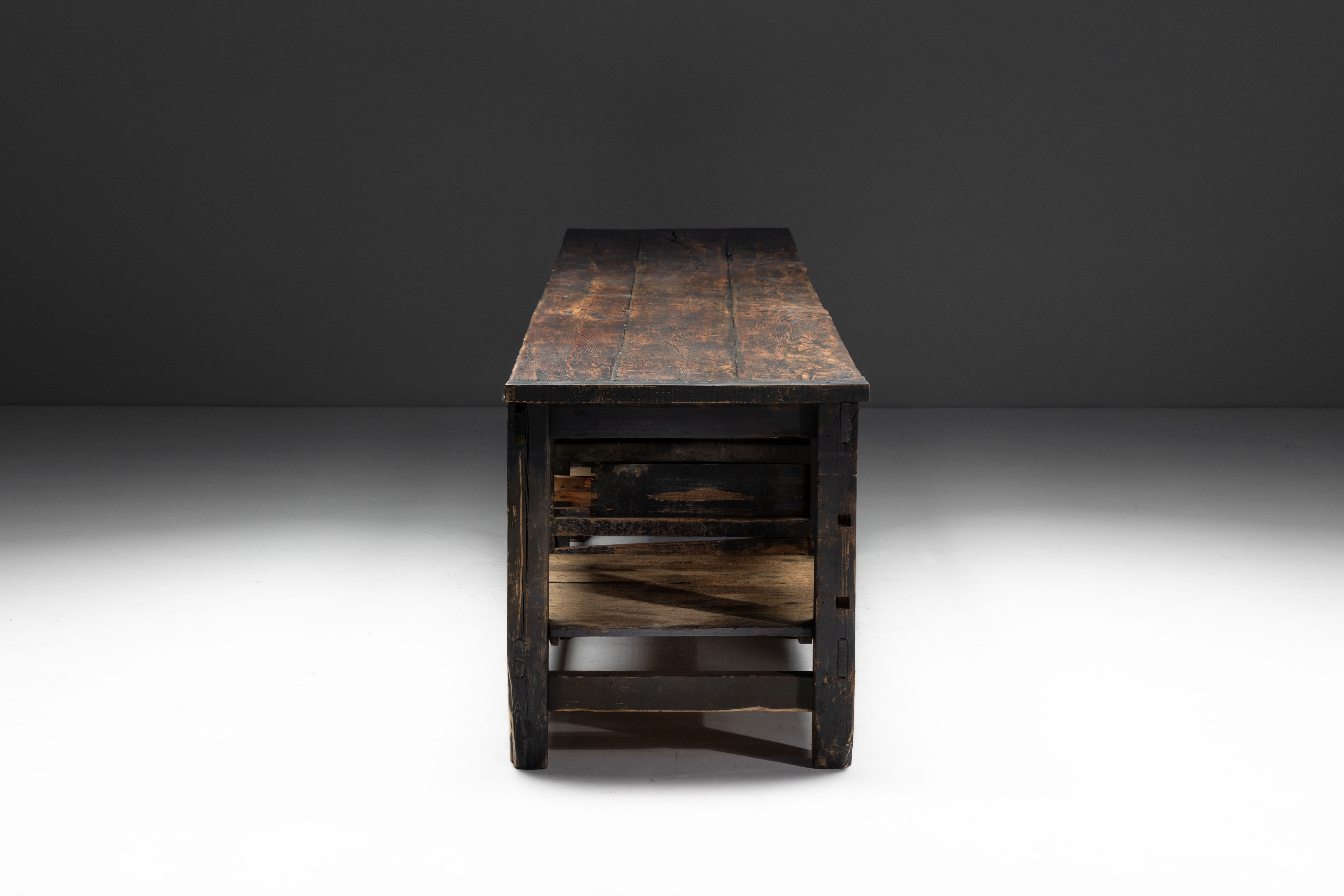 Large Vernacular Worktable, France - Early 20th Century