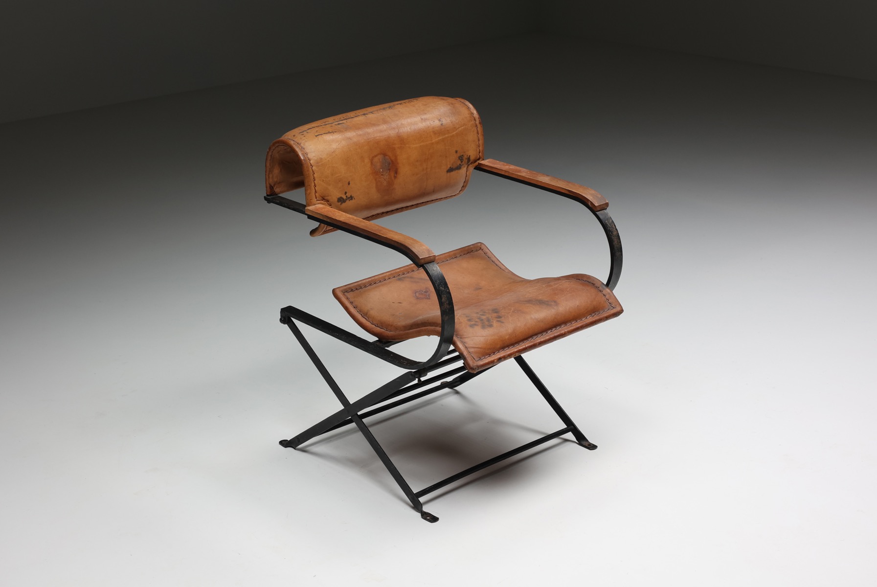 Postmodern Leather & Metal Armchair - 1990s