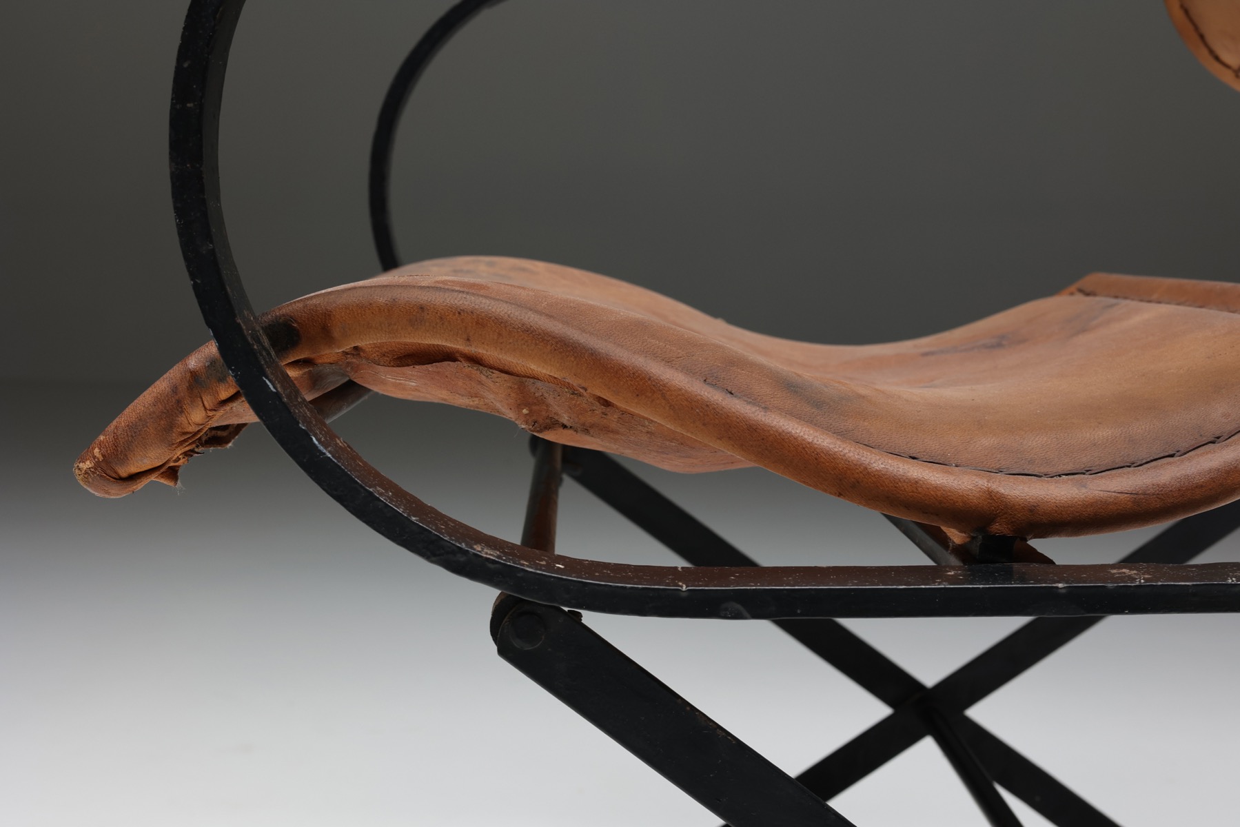 Postmodern Leather & Metal Armchair - 1990s