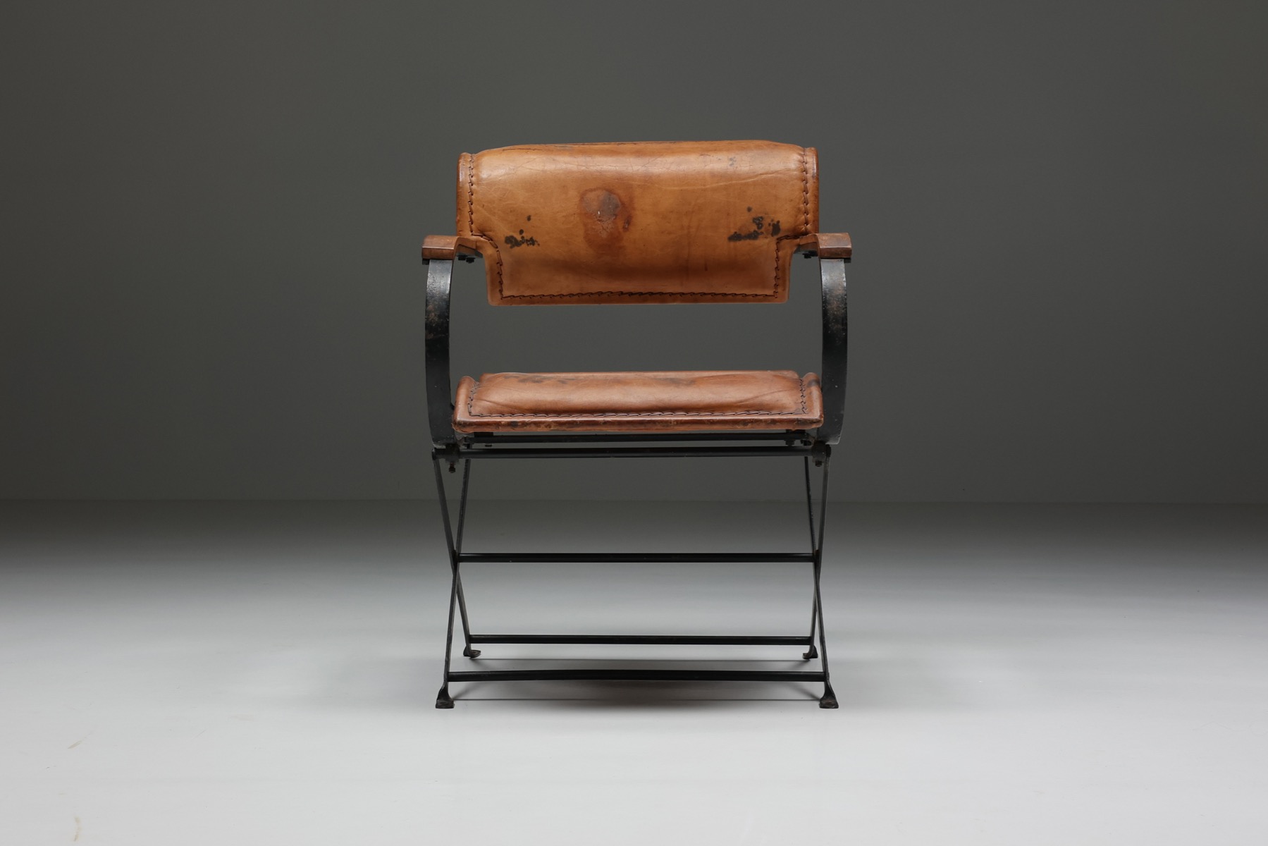 Postmodern Leather & Metal Armchair - 1990s