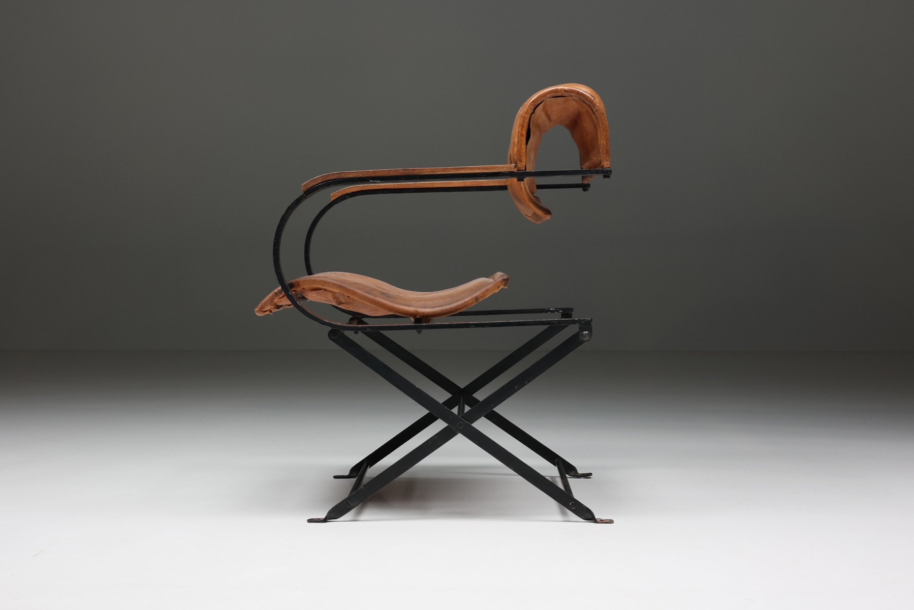 Postmodern Leather & Metal Armchair - 1990s
