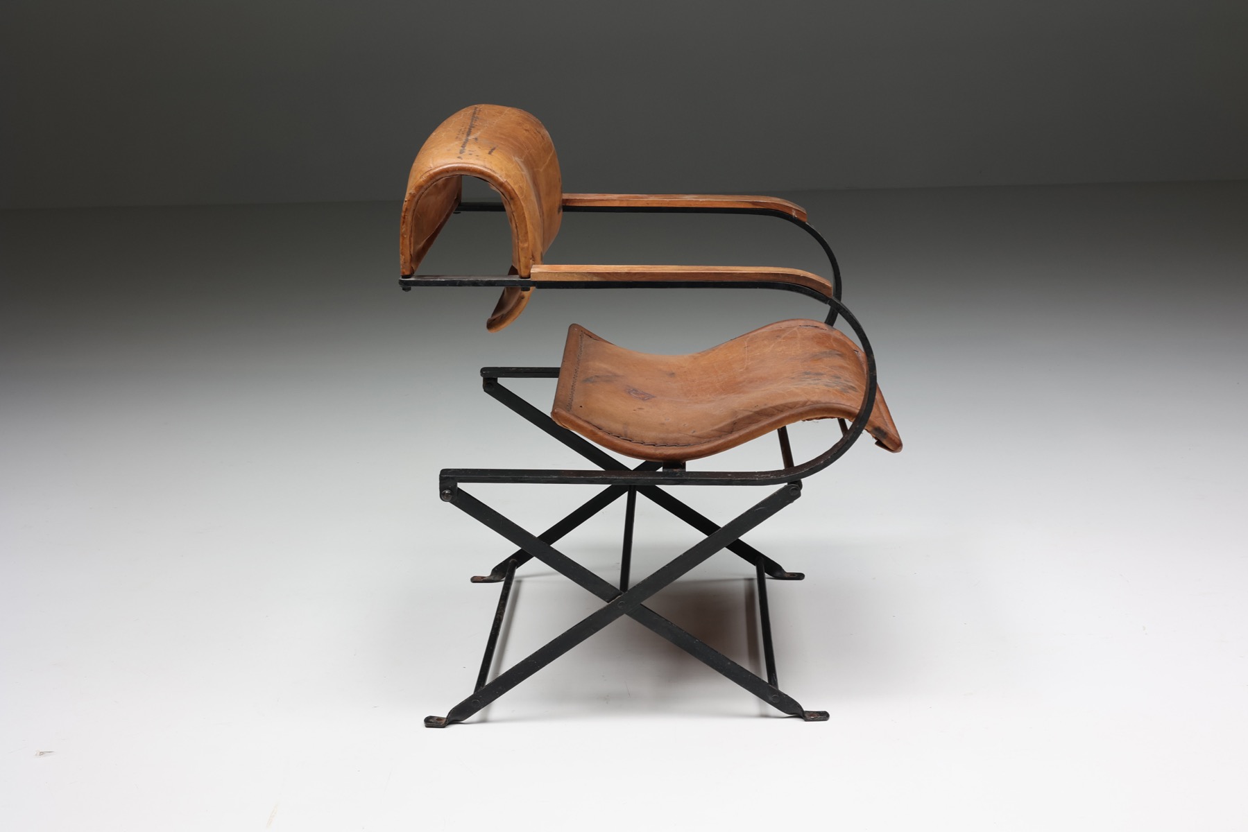 Postmodern Leather & Metal Armchair - 1990s