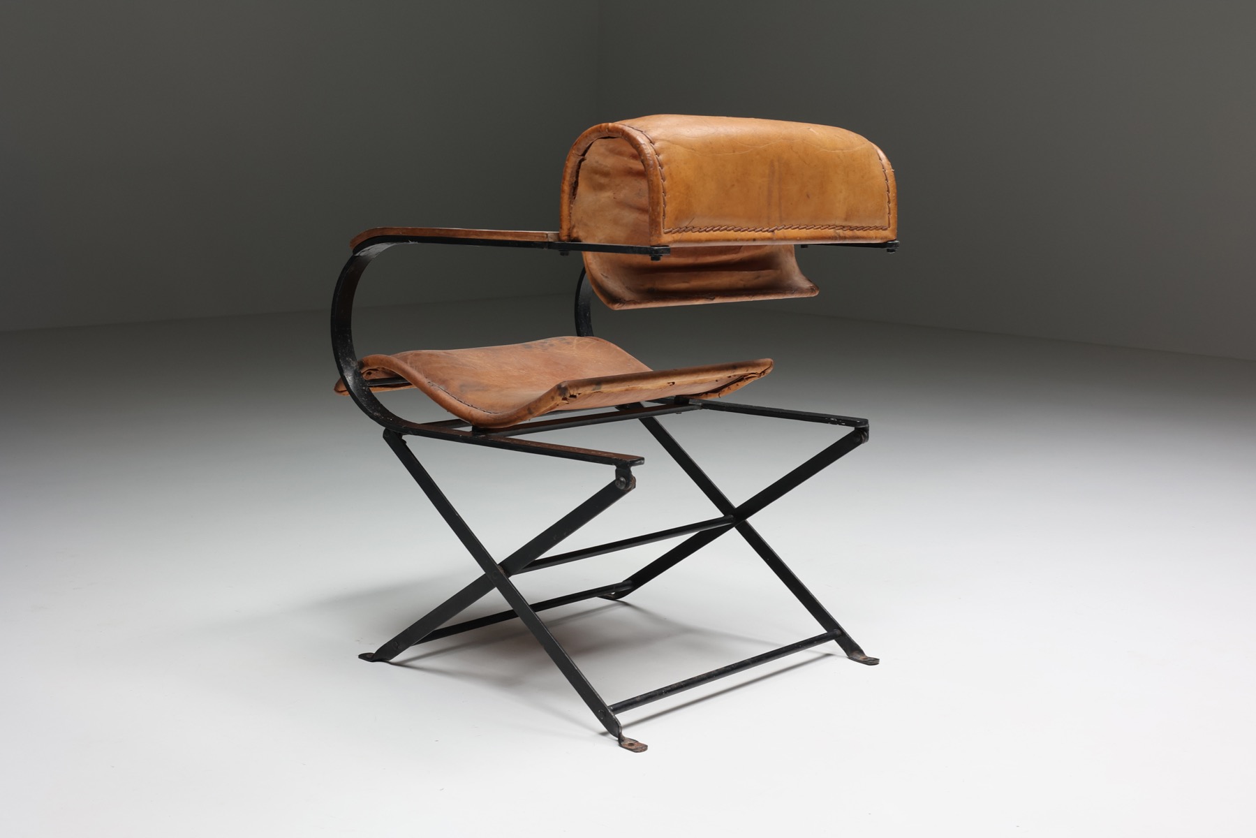 Postmodern Leather & Metal Armchair - 1990s