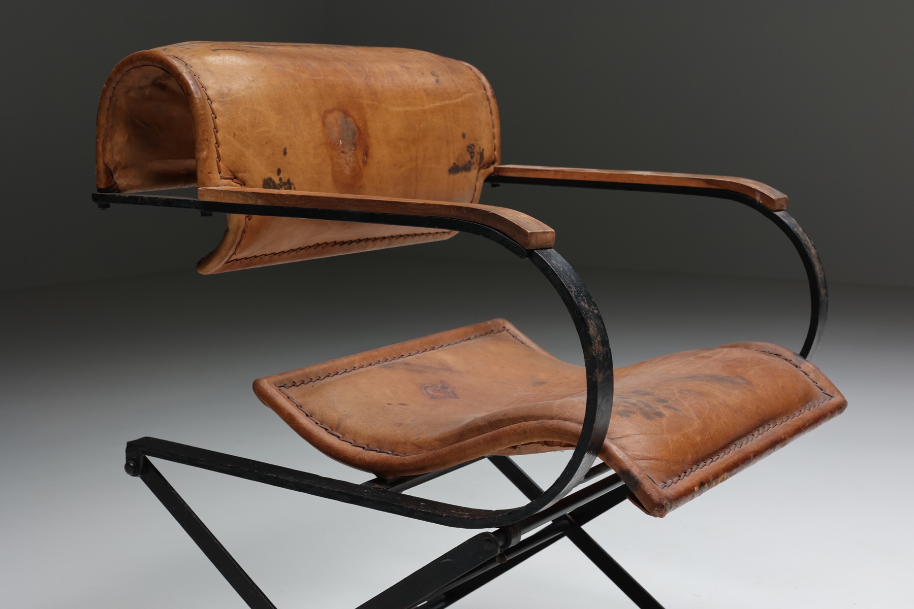 Postmodern Leather & Metal Armchair - 1990s