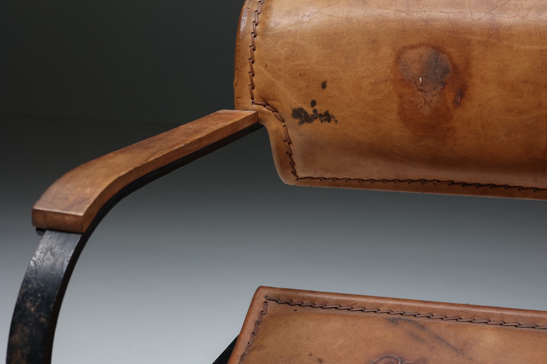 Postmodern Leather & Metal Armchair - 1990s