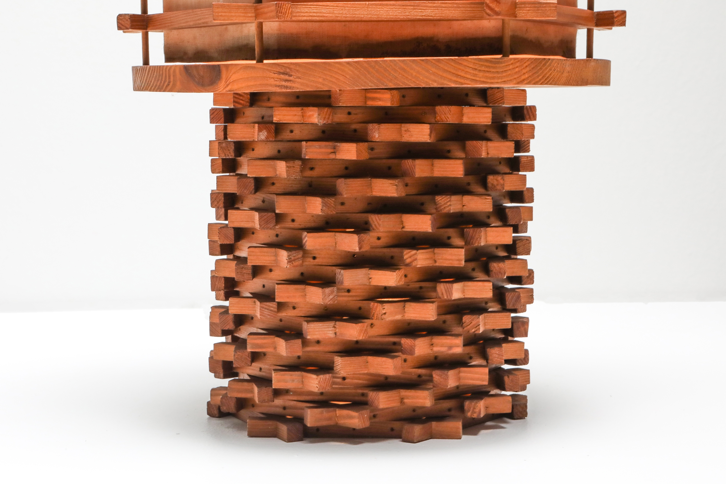 Oriental Table Lamp in Wood and Linen, Asia - 1950s
