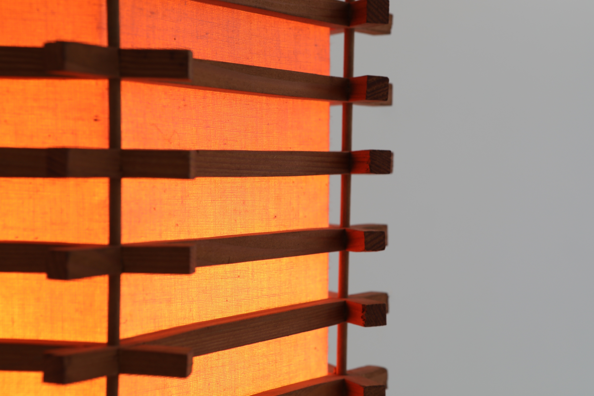 Oriental Table Lamp in Wood and Linen, Asia - 1950s