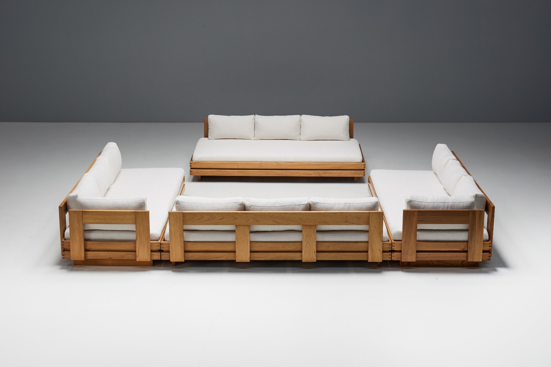 Three-Seater Sofa in Solid Elm by Maison Regain - 1970s