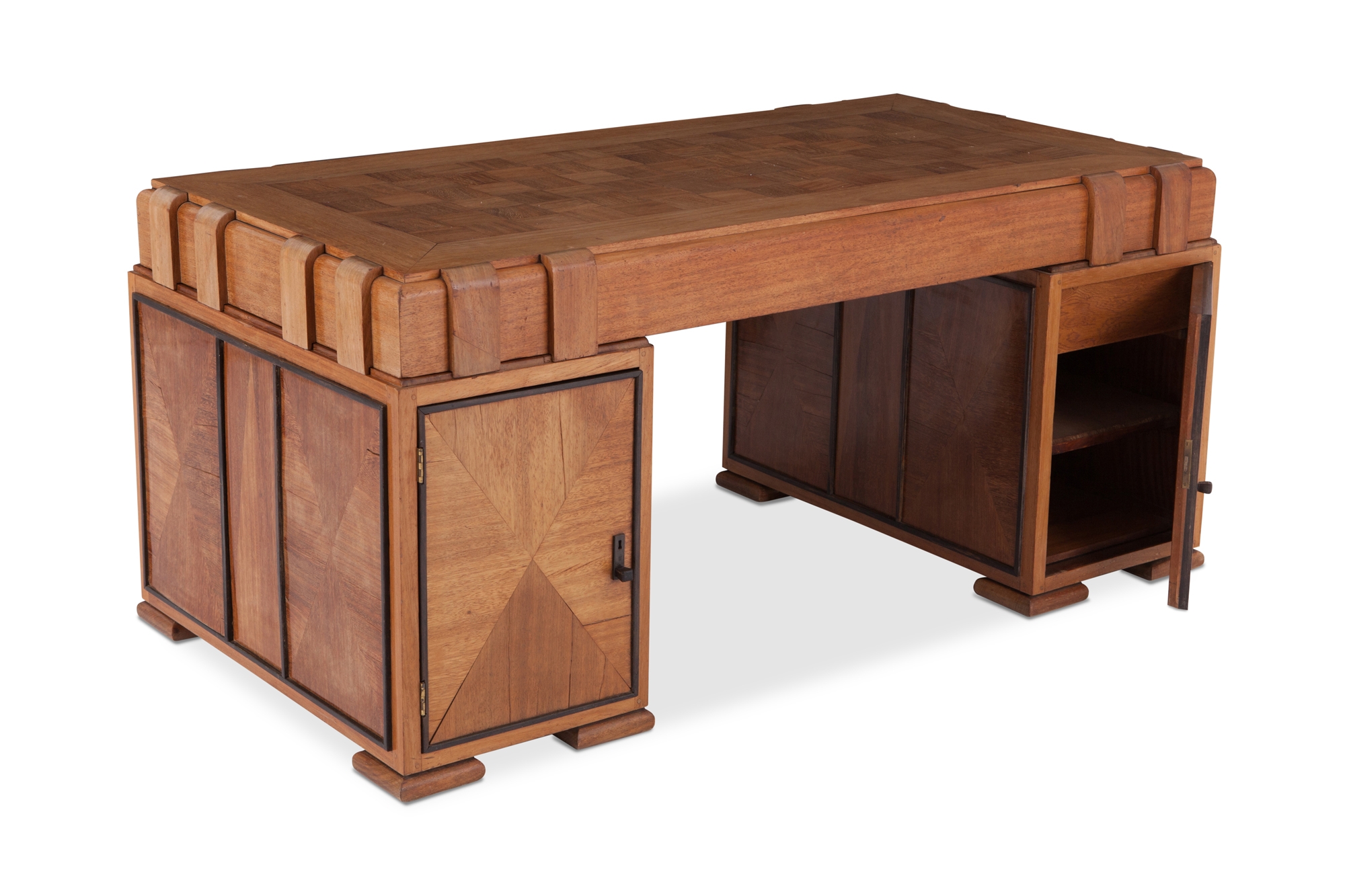 French Art Deco Desk In Grand Oak - 1960s