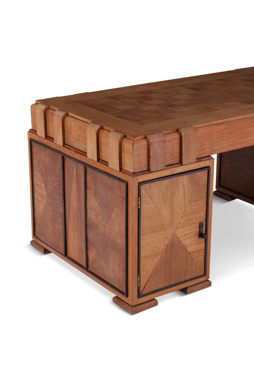 French Art Deco Desk In Grand Oak - 1960s