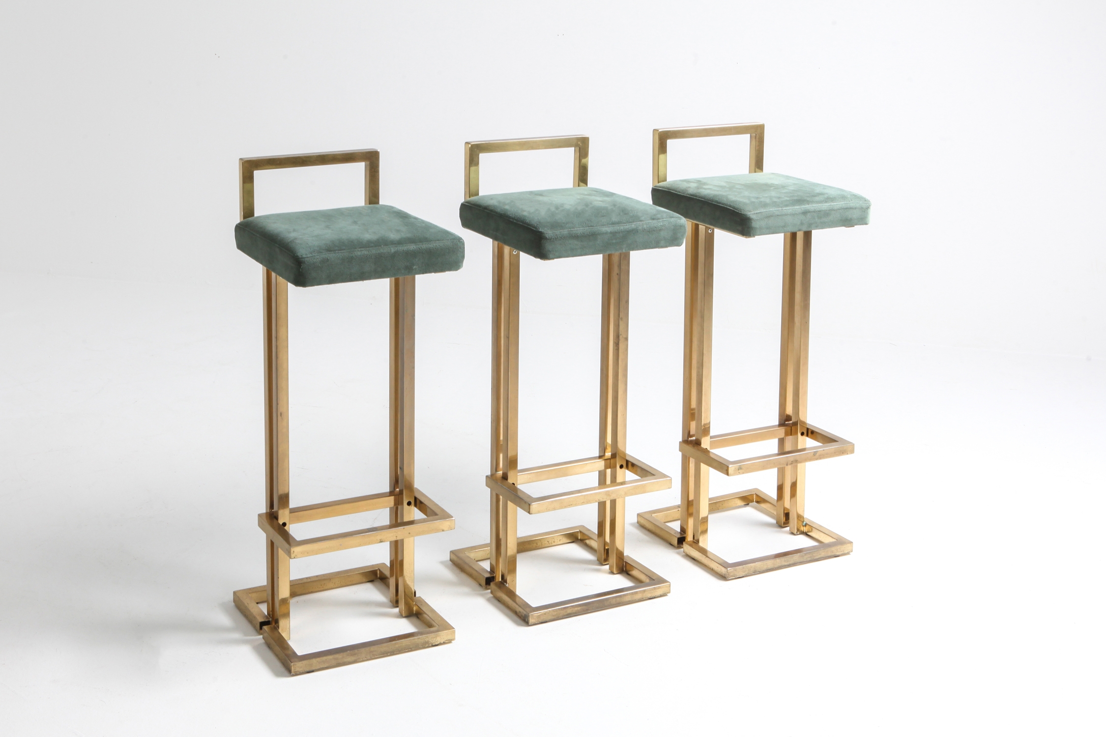 Maison Jansen Brass & Velvet Bar Stools - 1970s