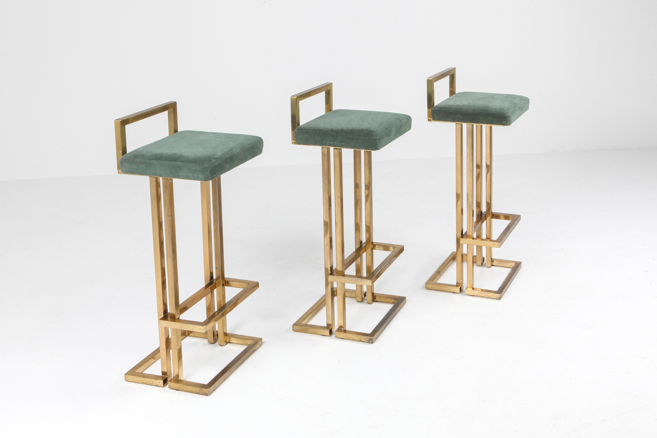 Maison Jansen Brass & Velvet Bar Stools - 1970s