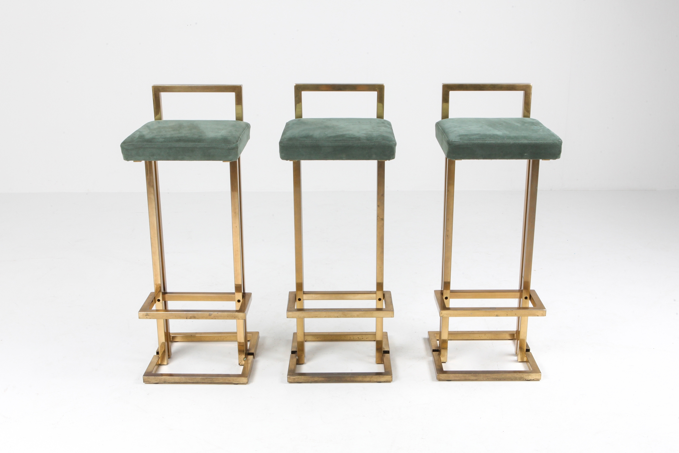 Maison Jansen Brass & Velvet Bar Stools - 1970s